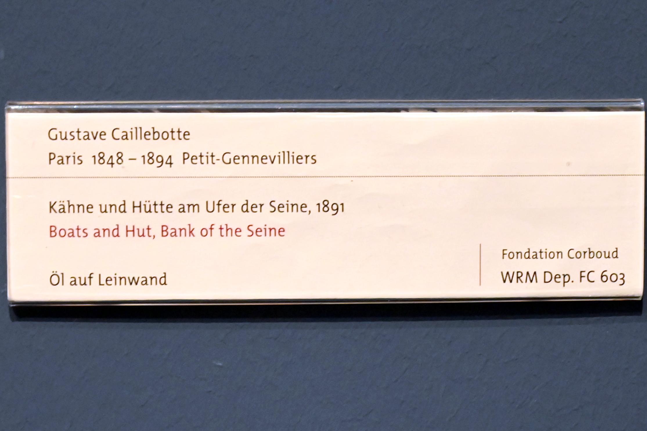 Gustave Caillebotte (1875–1893), Kähne und Hütte am Ufer der Seine, Köln, Wallraf-Richartz-Museum, 19. Jahrhundert - Saal 6, 1891, Bild 2/2