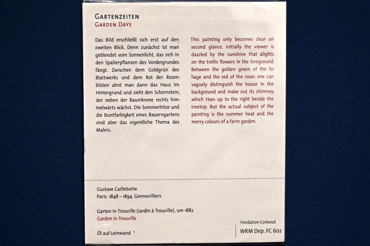 Gustave Caillebotte (1875–1893), Garten in Trouville (Jardin à Trouville), Köln, Wallraf-Richartz-Museum, 19. Jahrhundert - Saal 6, um 1882, Bild 2/2