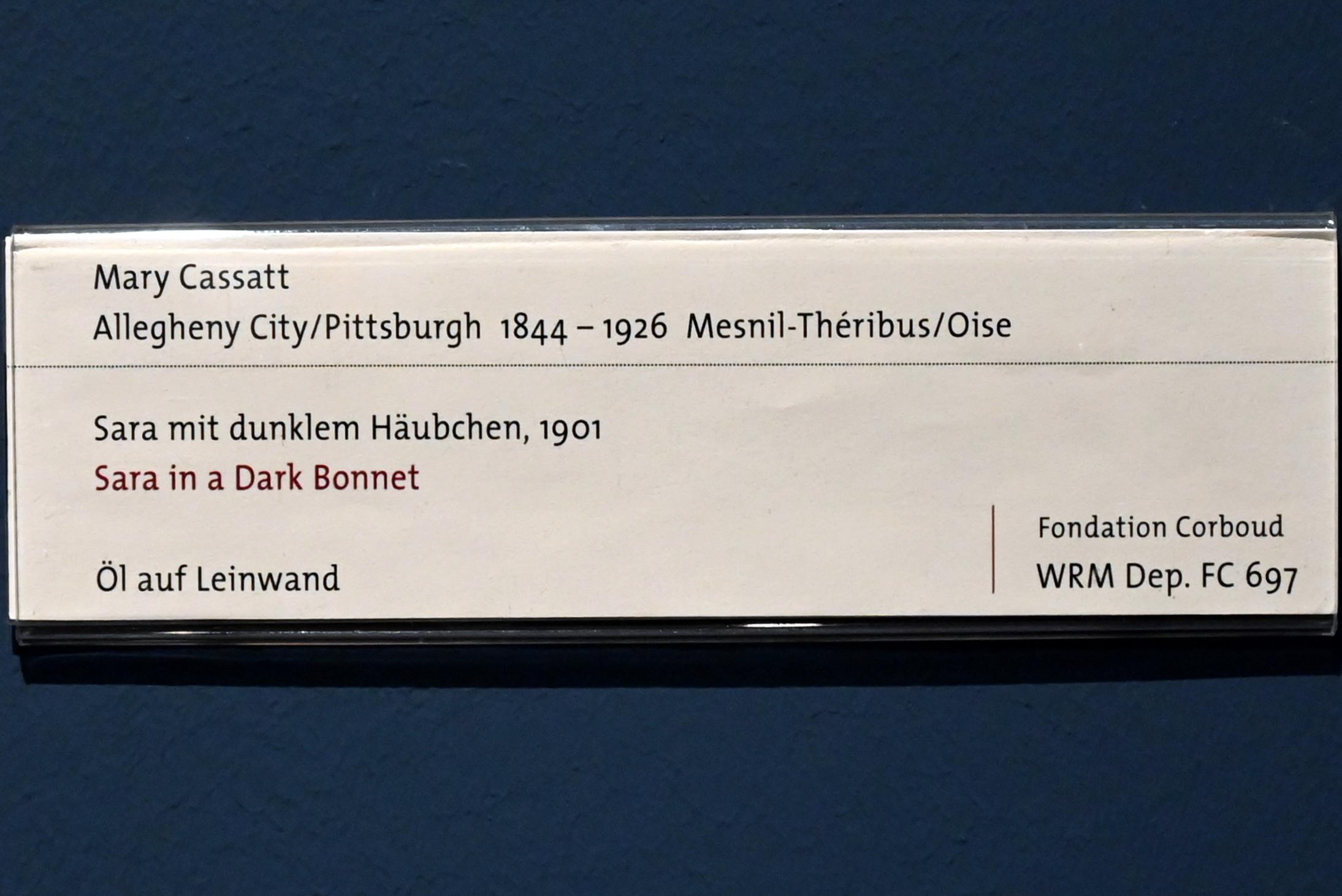 Mary Cassatt (1880–1901), Sara mit dunklem Häubchen, Köln, Wallraf-Richartz-Museum, 19. Jahrhundert - Saal 7, 1901, Bild 2/2