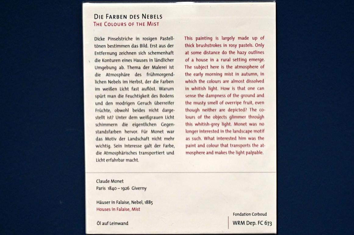 Claude Monet (1864–1925), Häuser in Falaise, Nebel, Köln, Wallraf-Richartz-Museum, 19. Jahrhundert - Saal 7, 1885, Bild 2/2