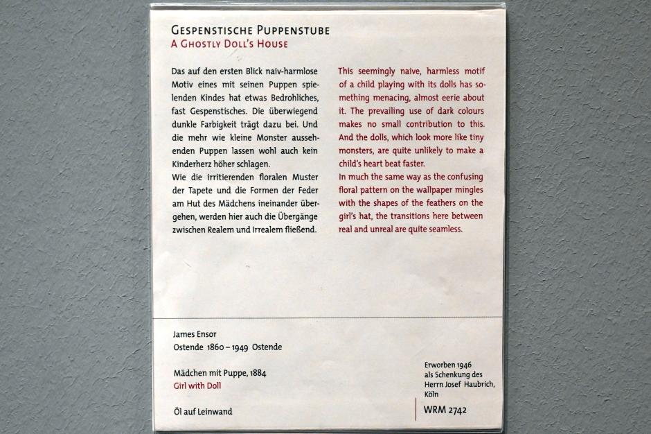 James Ensor (1880–1925), Mädchen mit Puppe, Köln, Wallraf-Richartz-Museum, 19. Jahrhundert - Saal 8, 1884, Bild 2/2