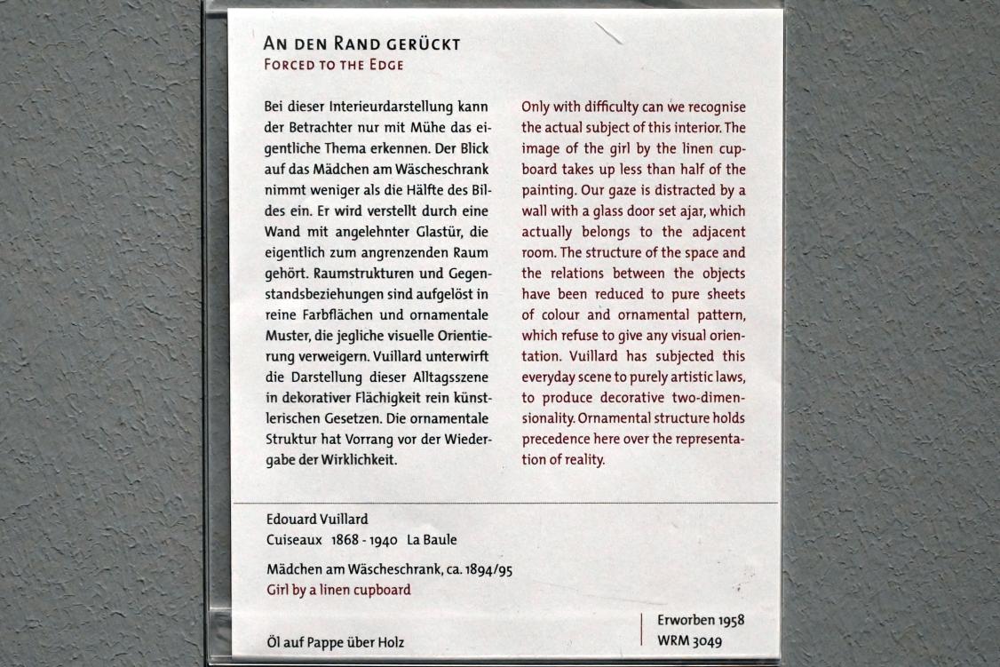 Édouard Vuillard (1889–1939), Mädchen am Wäscheschrank, Köln, Wallraf-Richartz-Museum, 19. Jahrhundert - Saal 8, um 1894–1895, Bild 2/2