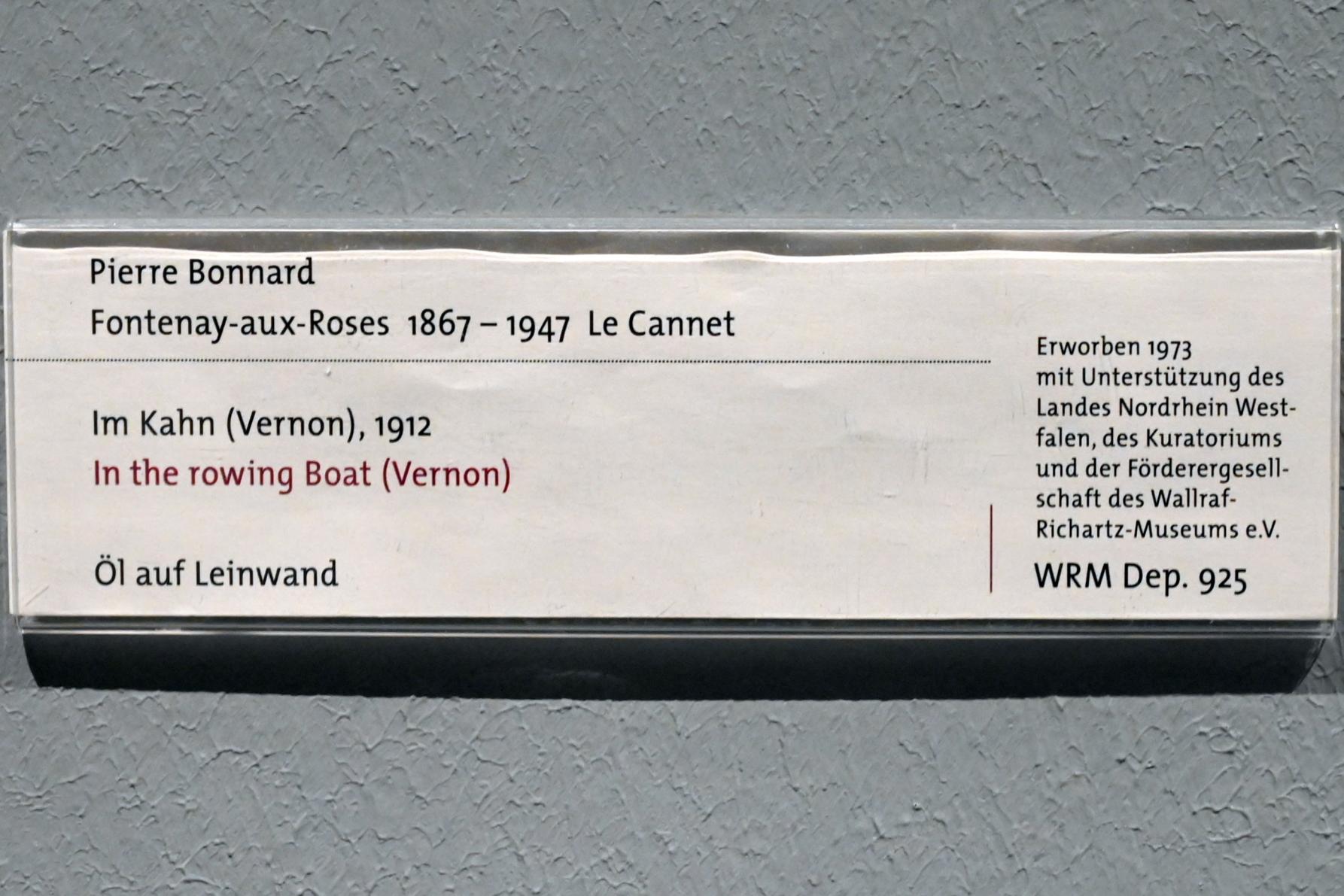 Pierre Bonnard (1893–1943), Im Kahn (Vernon), Köln, Wallraf-Richartz-Museum, 19. Jahrhundert - Saal 8, 1912, Bild 2/2
