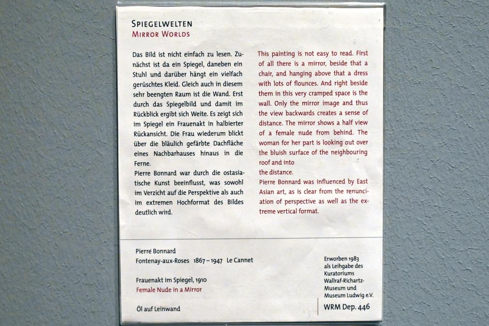 Pierre Bonnard (1893–1943), Frauenakt im Spiegel, Köln, Wallraf-Richartz-Museum, 19. Jahrhundert - Saal 8, 1910, Bild 2/2