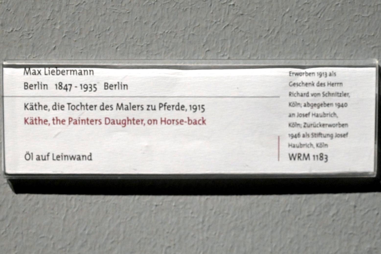 Max Liebermann (1872–1929), Käthe, die Tochter des Malers zu Pferde, Köln, Wallraf-Richartz-Museum, 19. Jahrhundert - Saal 8, 1915, Bild 2/2