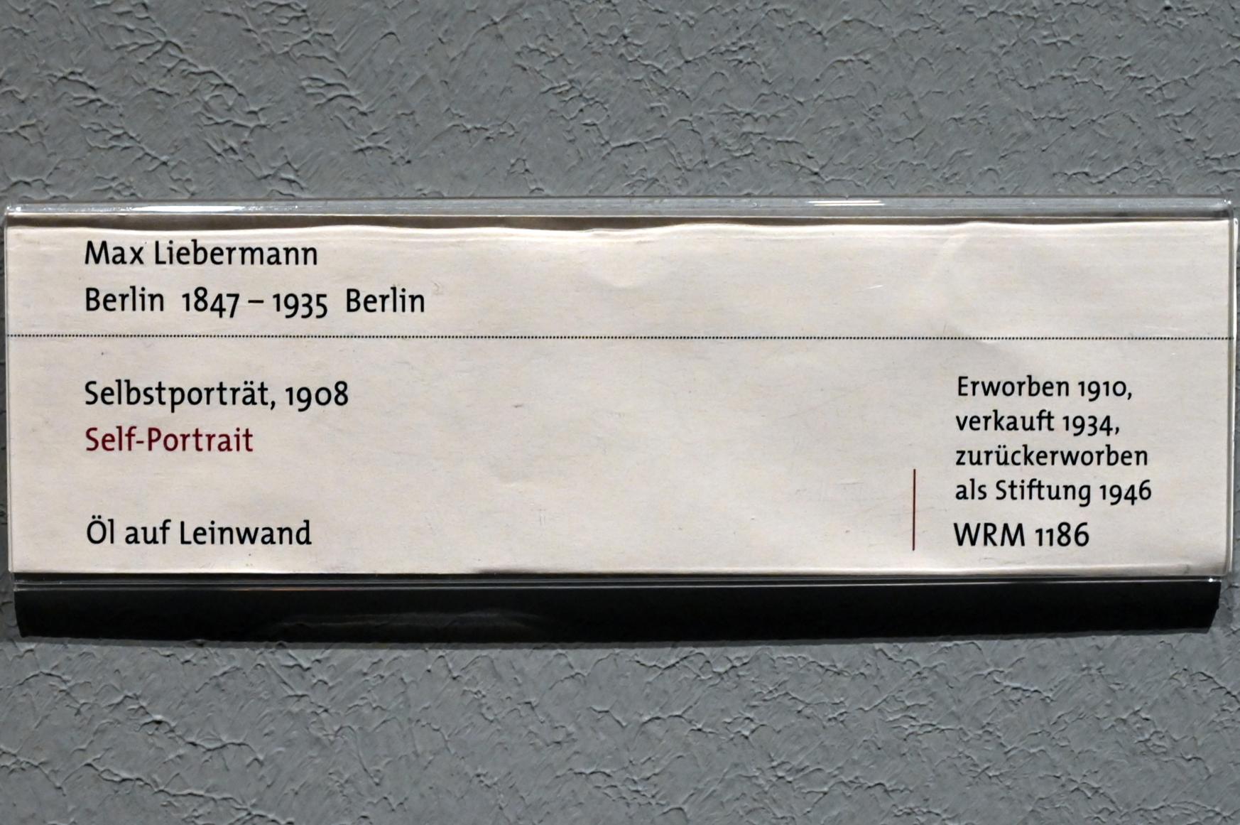 Max Liebermann (1872–1929), Selbstporträt, Köln, Wallraf-Richartz-Museum, 19. Jahrhundert - Saal 8, 1908, Bild 2/2