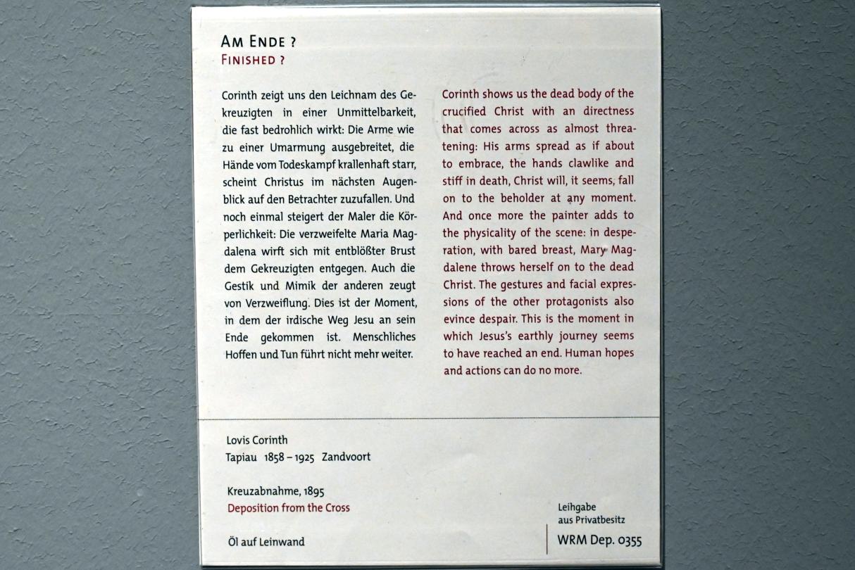Lovis Corinth (1891–1925), Kreuzabnahme, Köln, Wallraf-Richartz-Museum, 19. Jahrhundert - Saal 8, 1895, Bild 2/2