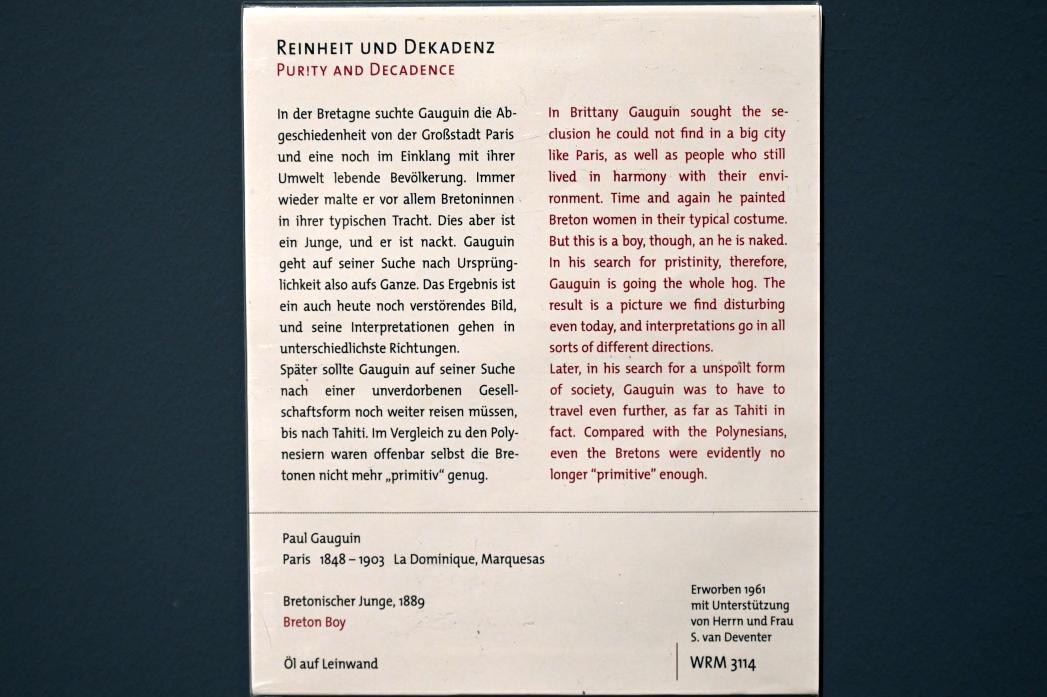 Paul Gauguin (1875–1902), Bretonischer Junge, Köln, Wallraf-Richartz-Museum, 19. Jahrhundert - Saal 9, 1889, Bild 2/2