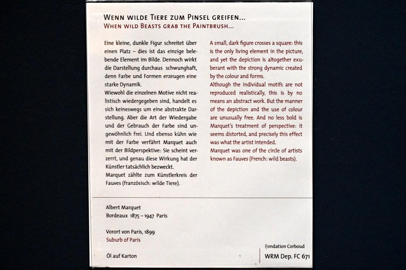 Albert Marquet (1899–1930), Vorort von Paris, Köln, Wallraf-Richartz-Museum, 19. Jahrhundert - Saal 9, 1899, Bild 2/2