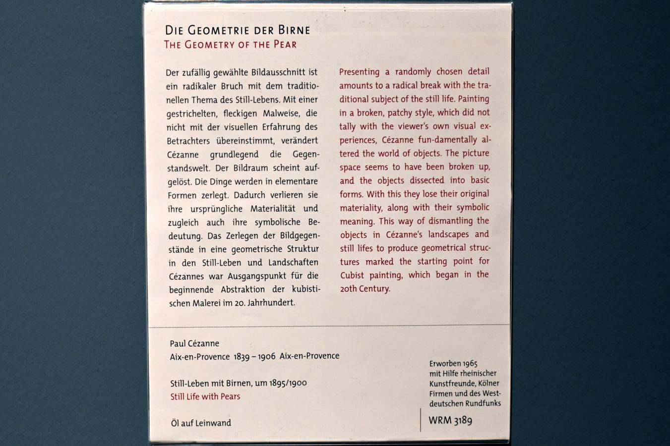 Paul Cézanne (1866–1906), Still-Leben mit Birnen, Köln, Wallraf-Richartz-Museum, 19. Jahrhundert - Saal 9, um 1895–1900, Bild 2/2