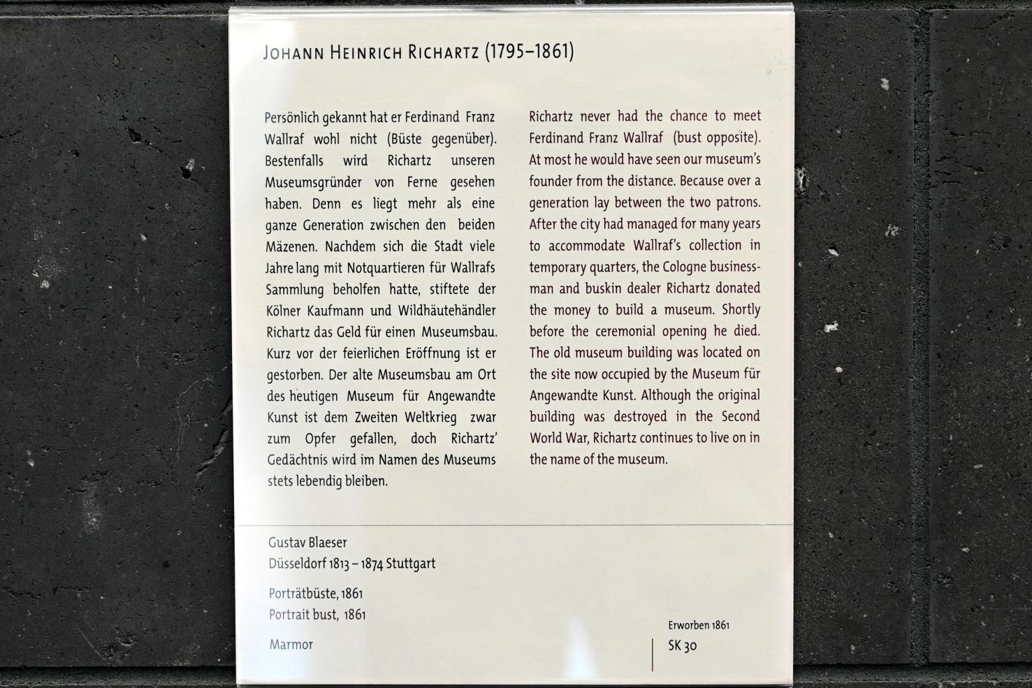 Gustav Hermann Blaeser (1836–1869), Porträtbüste Johann Heinrich Richartz (1795-1861), Köln, Wallraf-Richartz-Museum, Eingangshalle, 1861, Bild 3/3