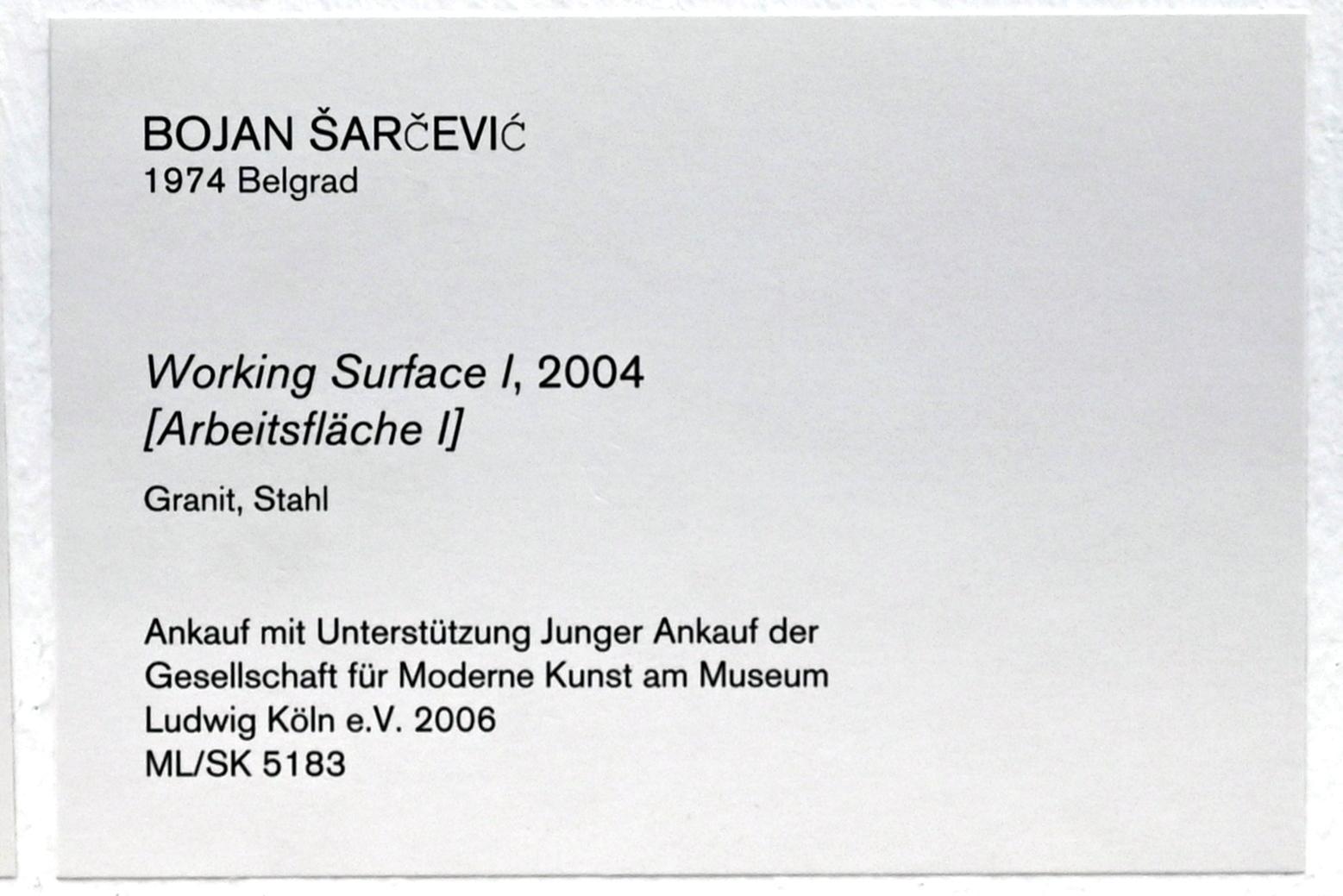 Bojan Šarčević (2003–2004), Arbeitsfläche I, Köln, Museum Ludwig, 02.01, 2004, Bild 3/3