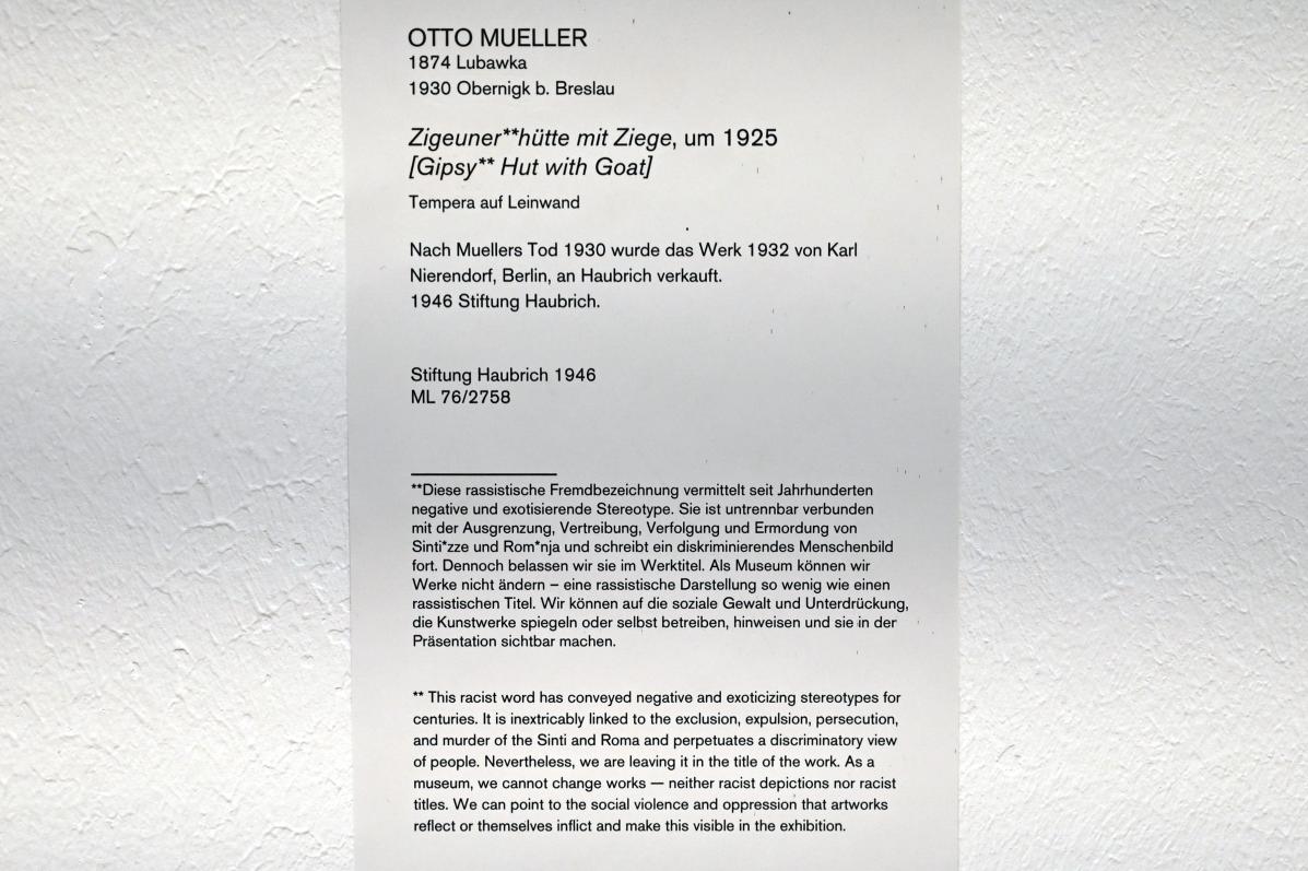 Otto Mueller (1914–1928), Zigeunerhütte mit Ziege, Köln, Museum Ludwig, 02.13, um 1925, Bild 2/2