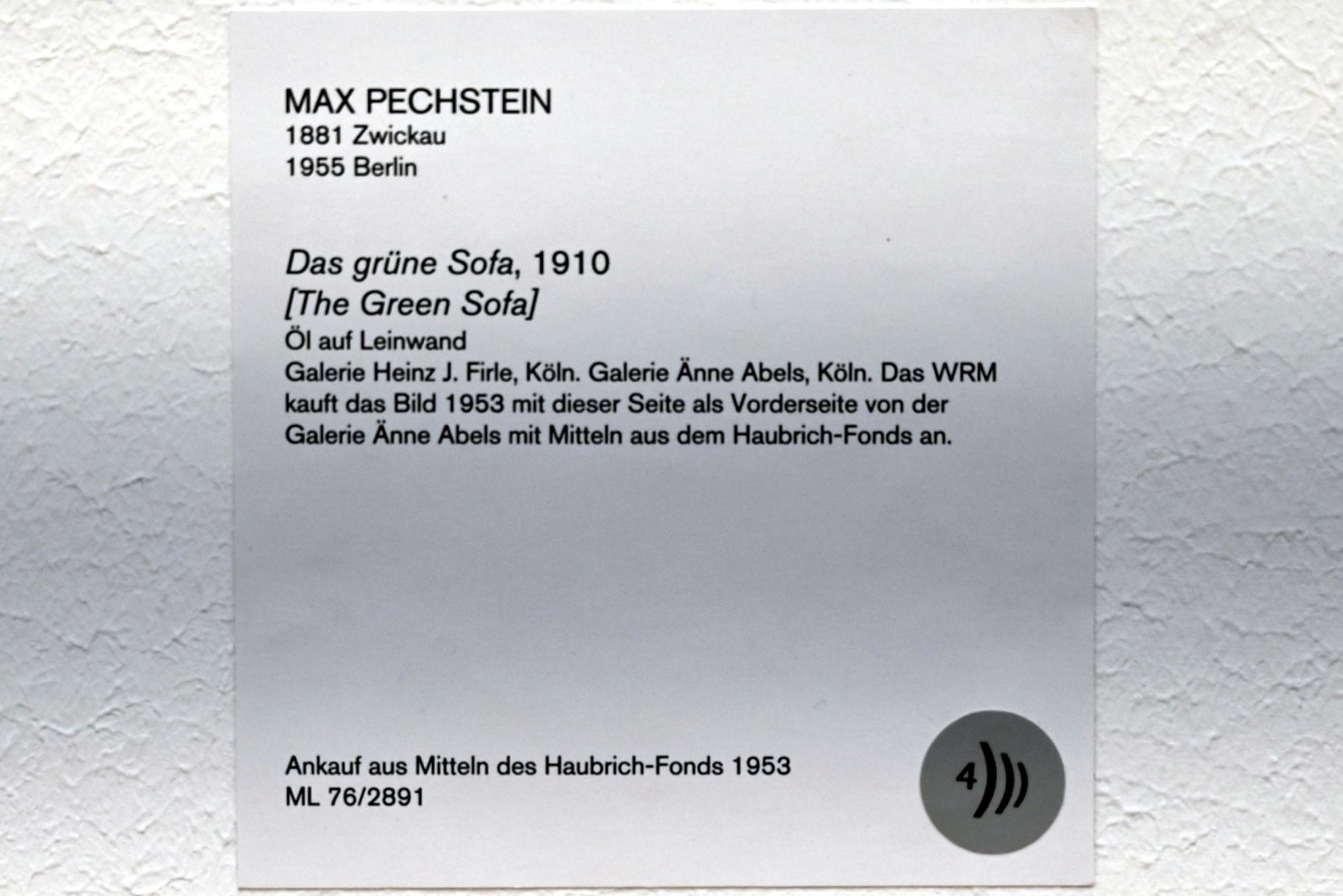 Max Pechstein (1895–1953), Das grüne Sofa, Köln, Museum Ludwig, 02.05, 1910, Bild 2/2