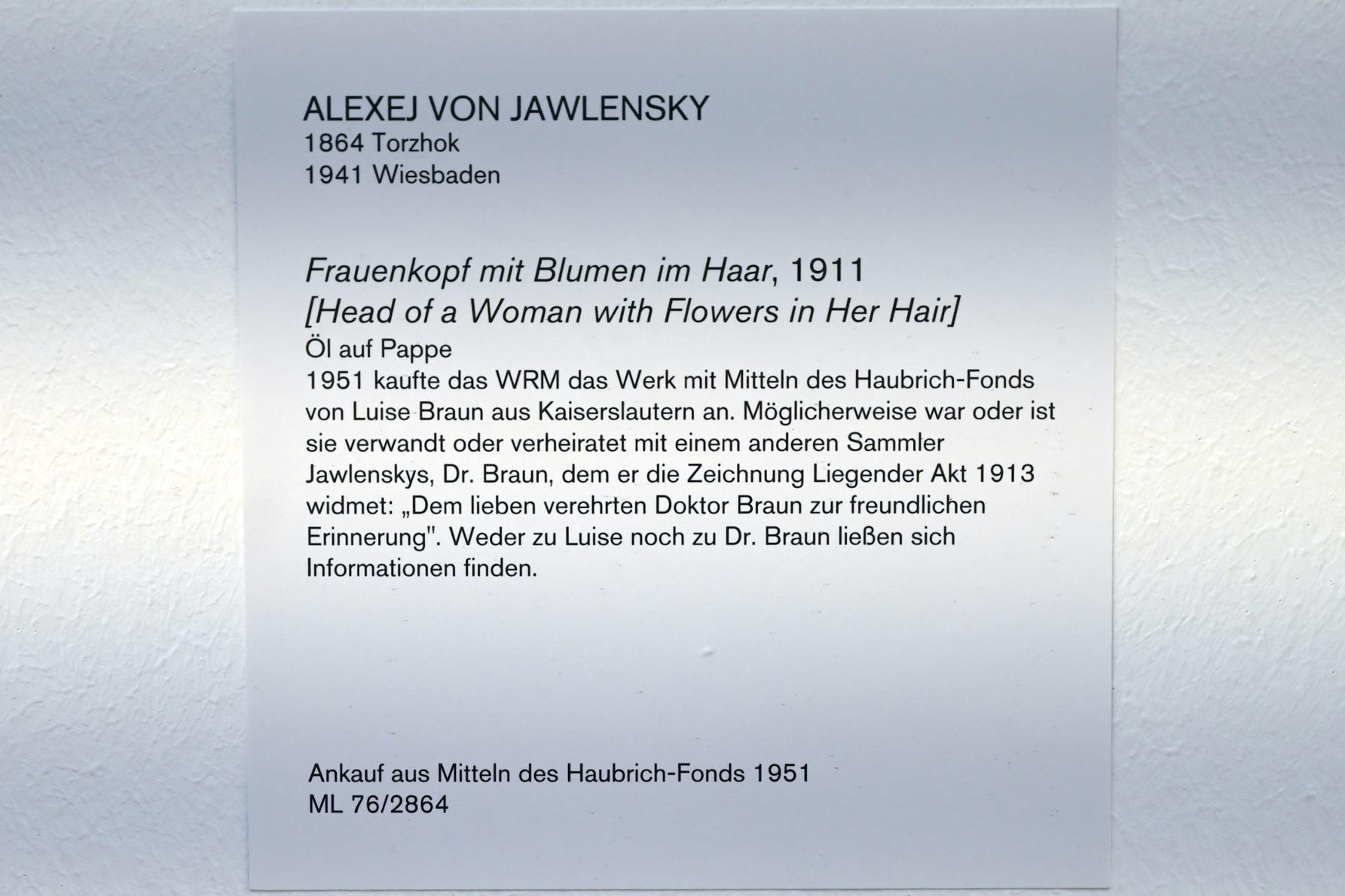 Alexej von Jawlensky (1893–1938), Frauenkopf mit Blumen im Haar, Köln, Museum Ludwig, 02.07, 1911, Bild 2/2