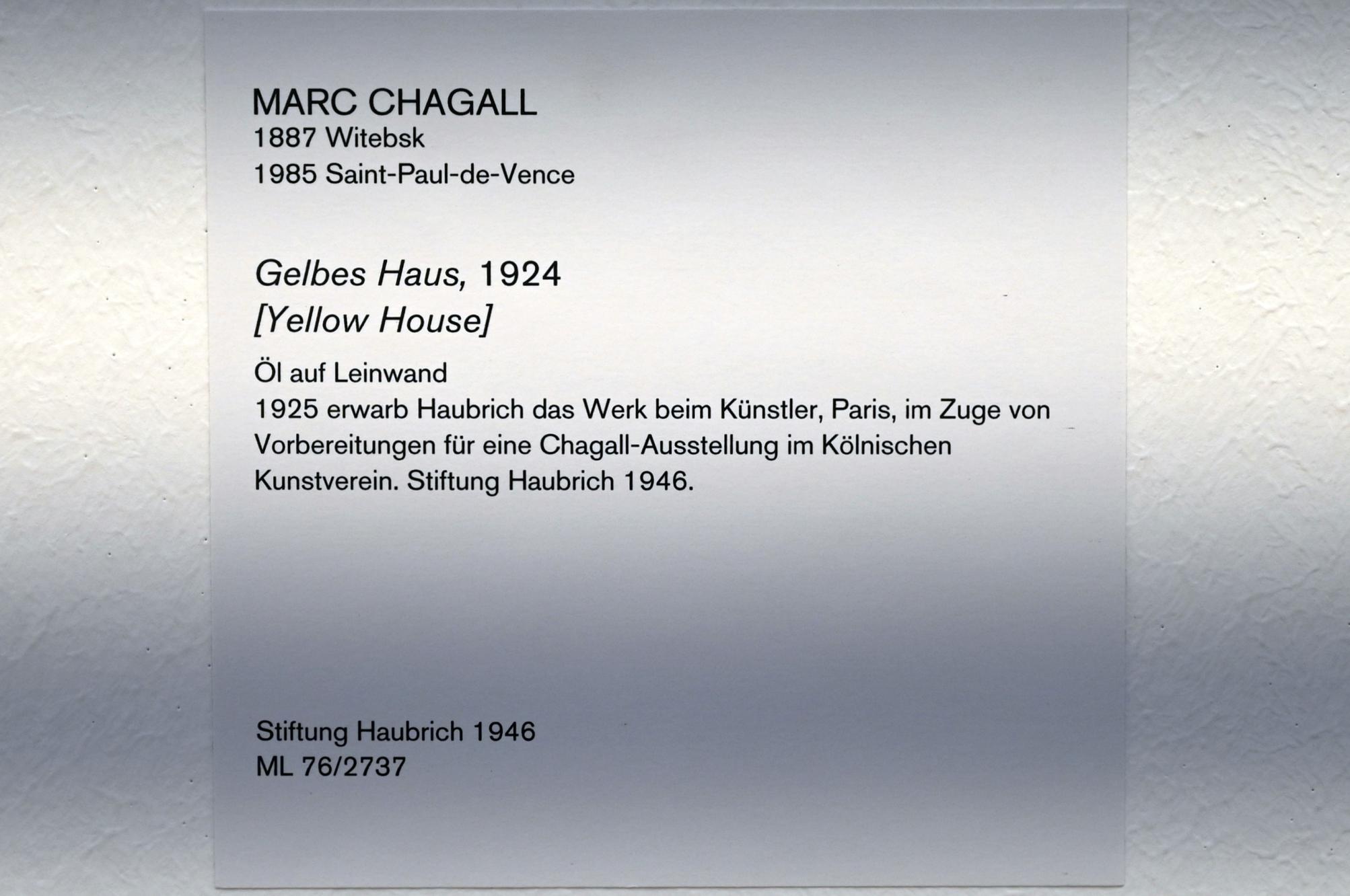 Marc Chagall (1910–1972), Gelbes Haus, Köln, Museum Ludwig, 02.11, 1924, Bild 2/2