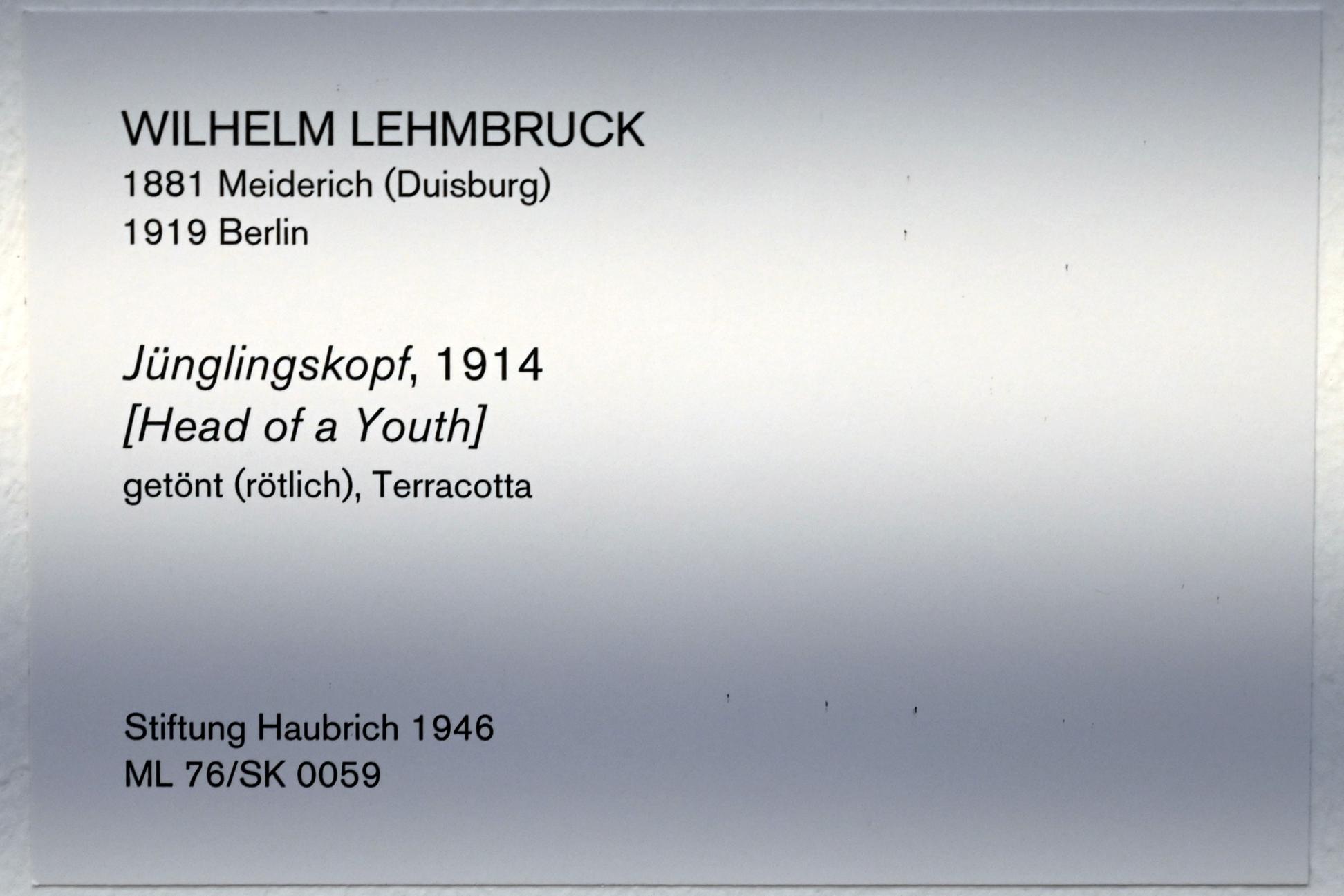 Wilhelm Lehmbruck (1909–1918), Jünglingskopf, Köln, Museum Ludwig, 02.11, 1914, Bild 4/4