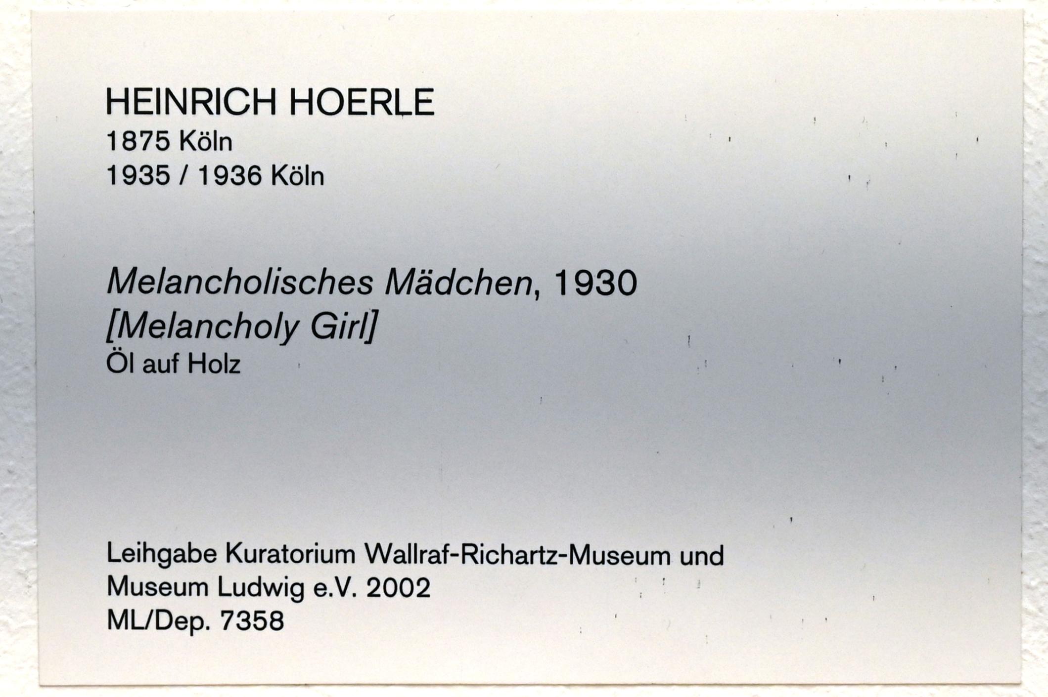 Heinrich Hoerle (1929–1930), Melancholisches Mädchen, Köln, Museum Ludwig, 02.12, 1930, Bild 2/2