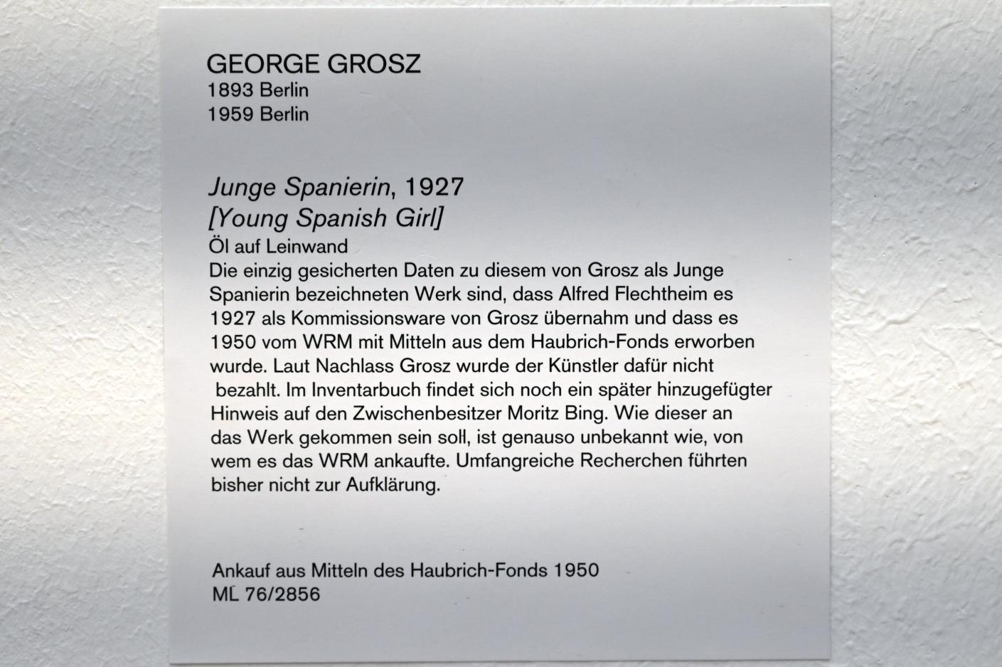 George Grosz (1915–1931), Junge Spanierin, Köln, Museum Ludwig, 02.12, 1927, Bild 2/2