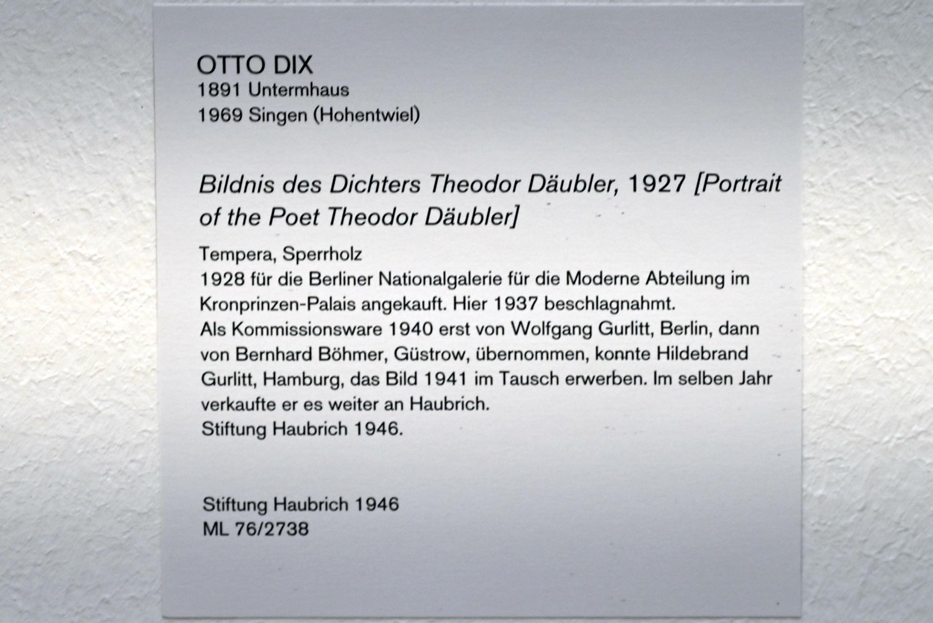 Otto Dix (1913–1949), Bildnis des Dichters Theodor Däubler, Köln, Museum Ludwig, 02.12, 1927, Bild 2/2