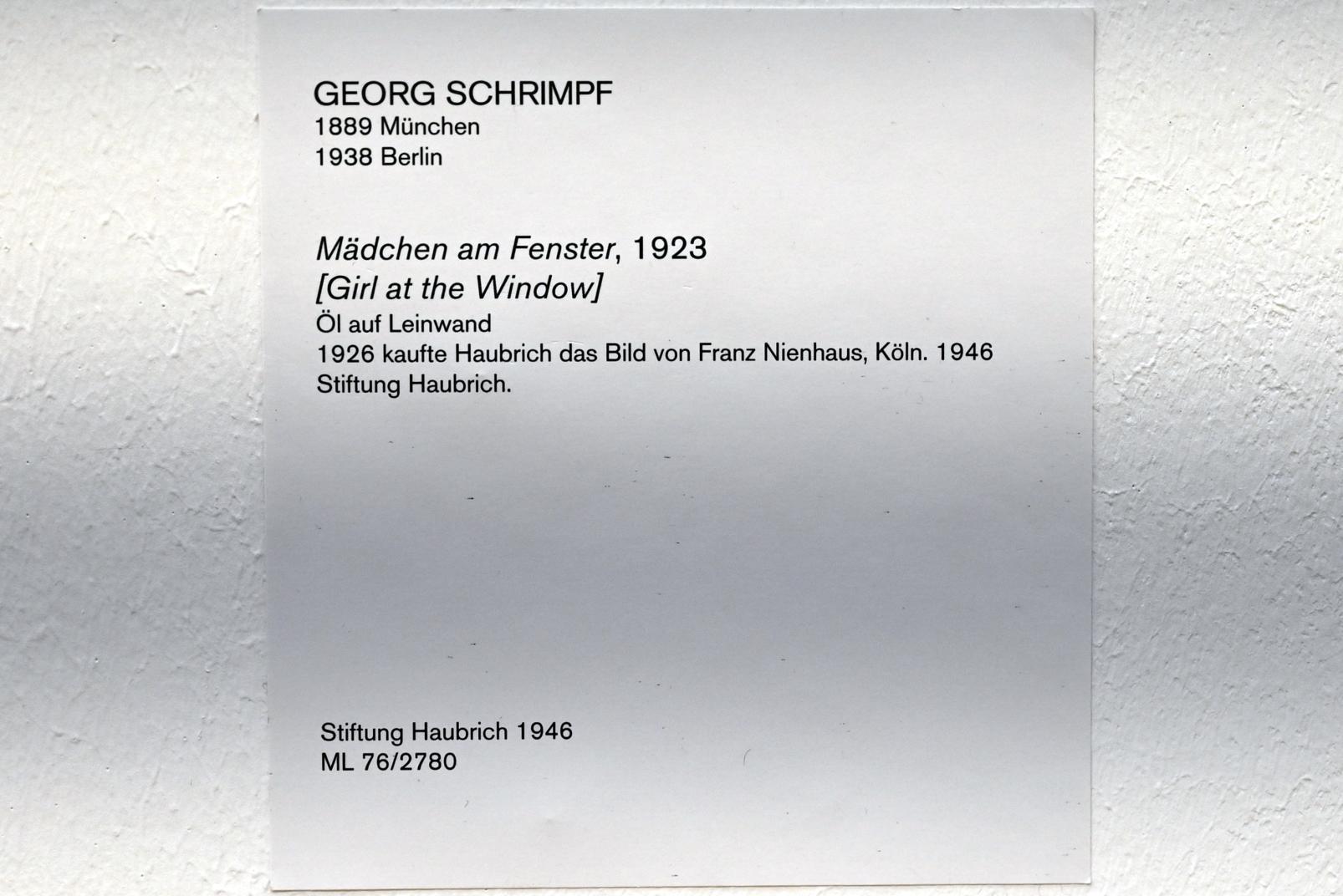 Georg Schrimpf (1918–1933), Mädchen am Fenster, Köln, Museum Ludwig, 02.12, 1923, Bild 2/2
