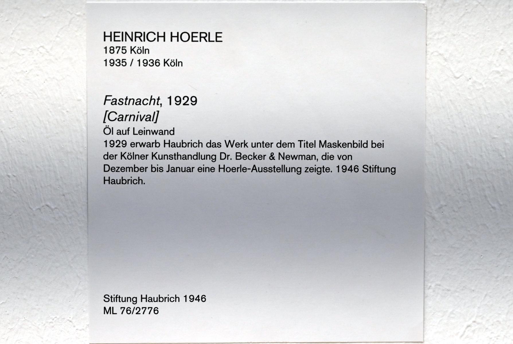 Heinrich Hoerle (1929–1930), Fastnacht, Köln, Museum Ludwig, 02.12, 1929, Bild 2/2