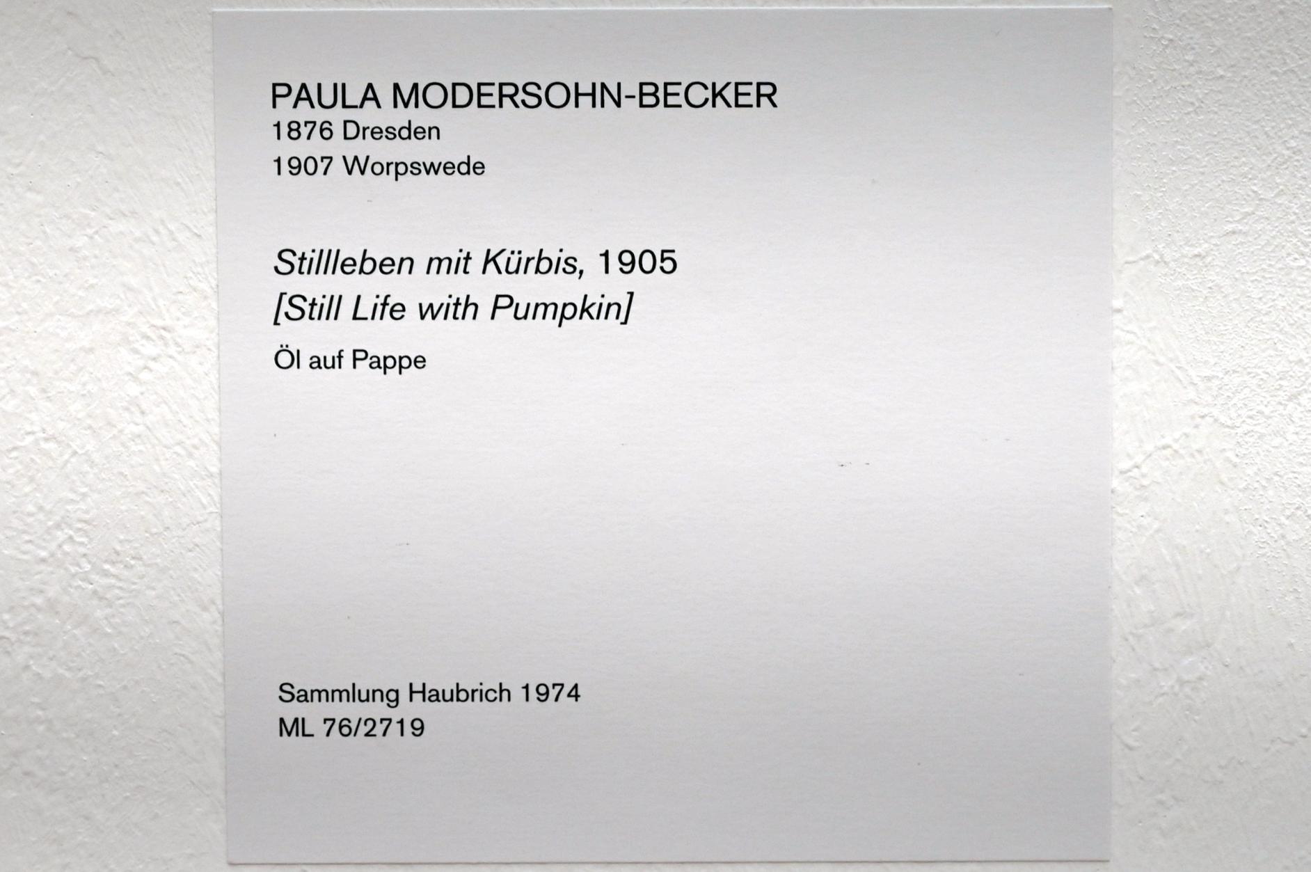Paula Modersohn-Becker (1900–1910), Stillleben mit Kürbis, Köln, Museum Ludwig, 02.16, 1905, Bild 2/2