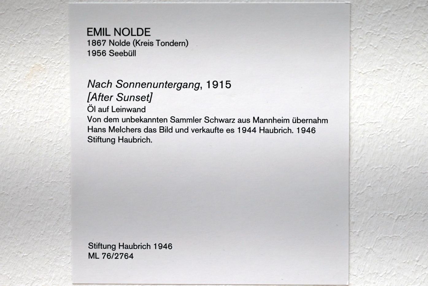 Emil Nolde (1903–1946), Nach Sonnenuntergang, Köln, Museum Ludwig, 02.16, 1915, Bild 2/2