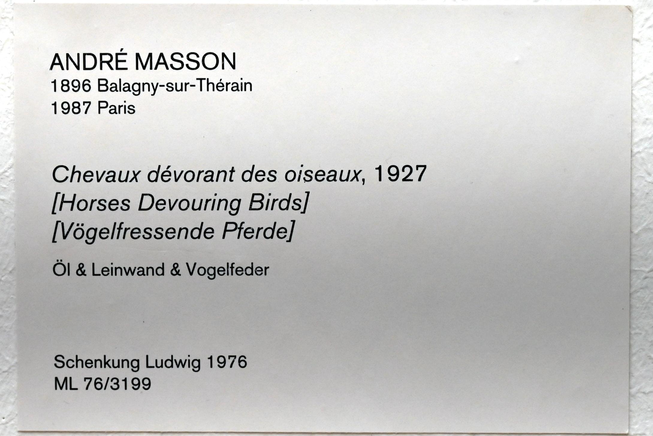 André Masson (1925–1968), Vögelfressende Pferde, Köln, Museum Ludwig, 02.22, 1927, Bild 2/2