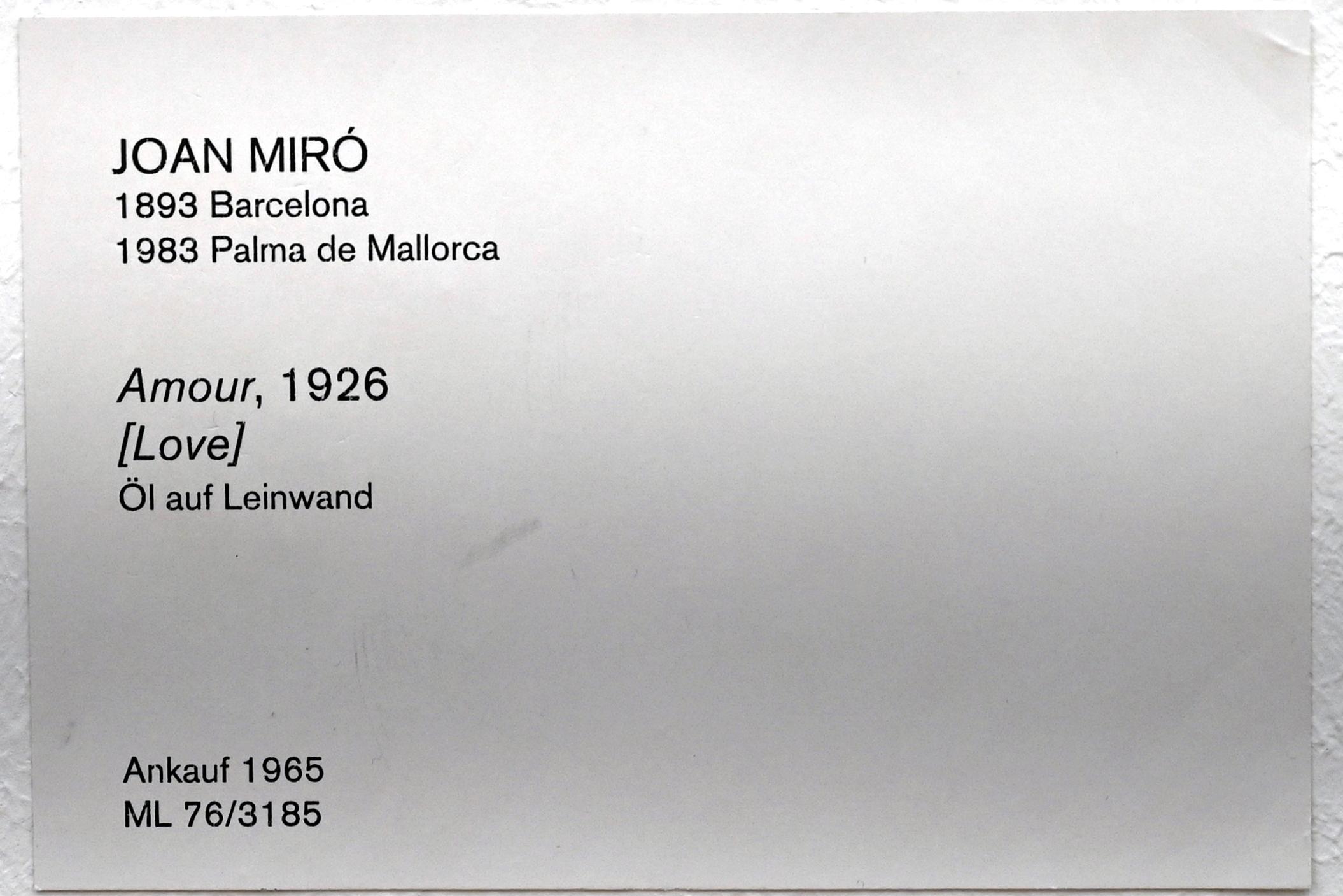 Joan Miró (1917–1970), Amour, Köln, Museum Ludwig, 02.22, 1926, Bild 2/2