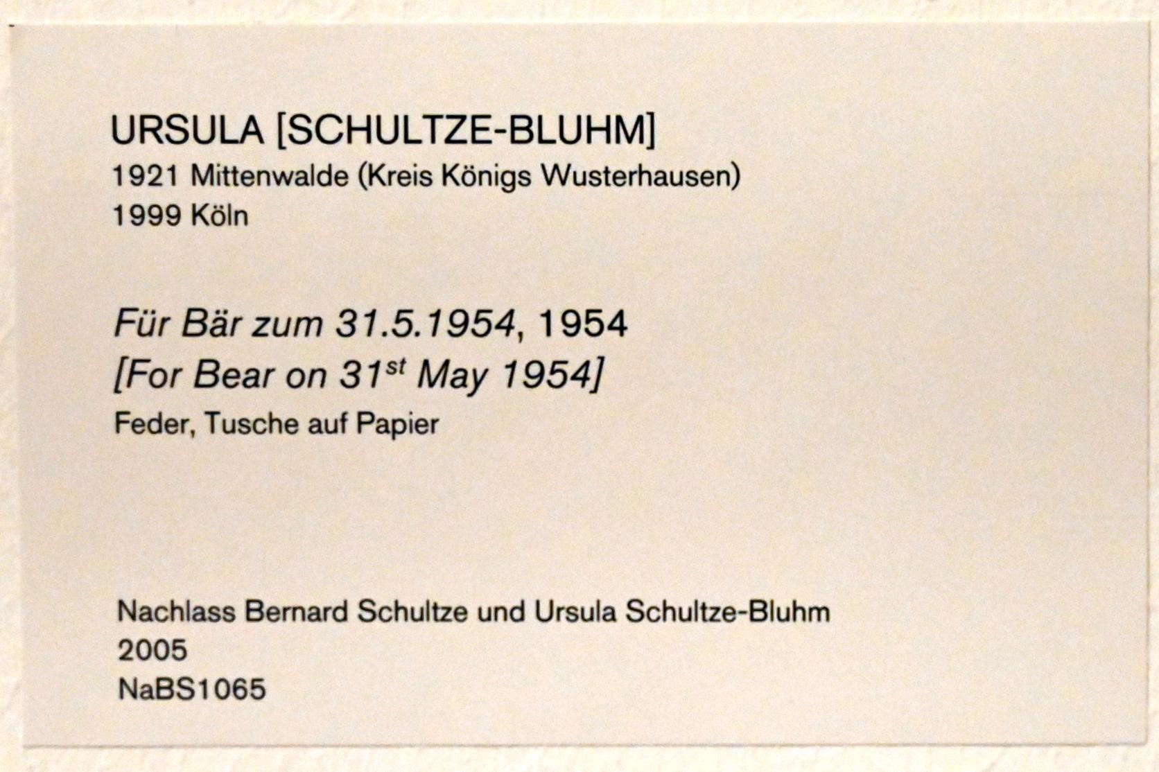 Ursula Schultze-Bluhm (1954–1997), Für Bär zum 31.5.1954, Köln, Museum Ludwig, 02.23, 1954, Bild 2/2