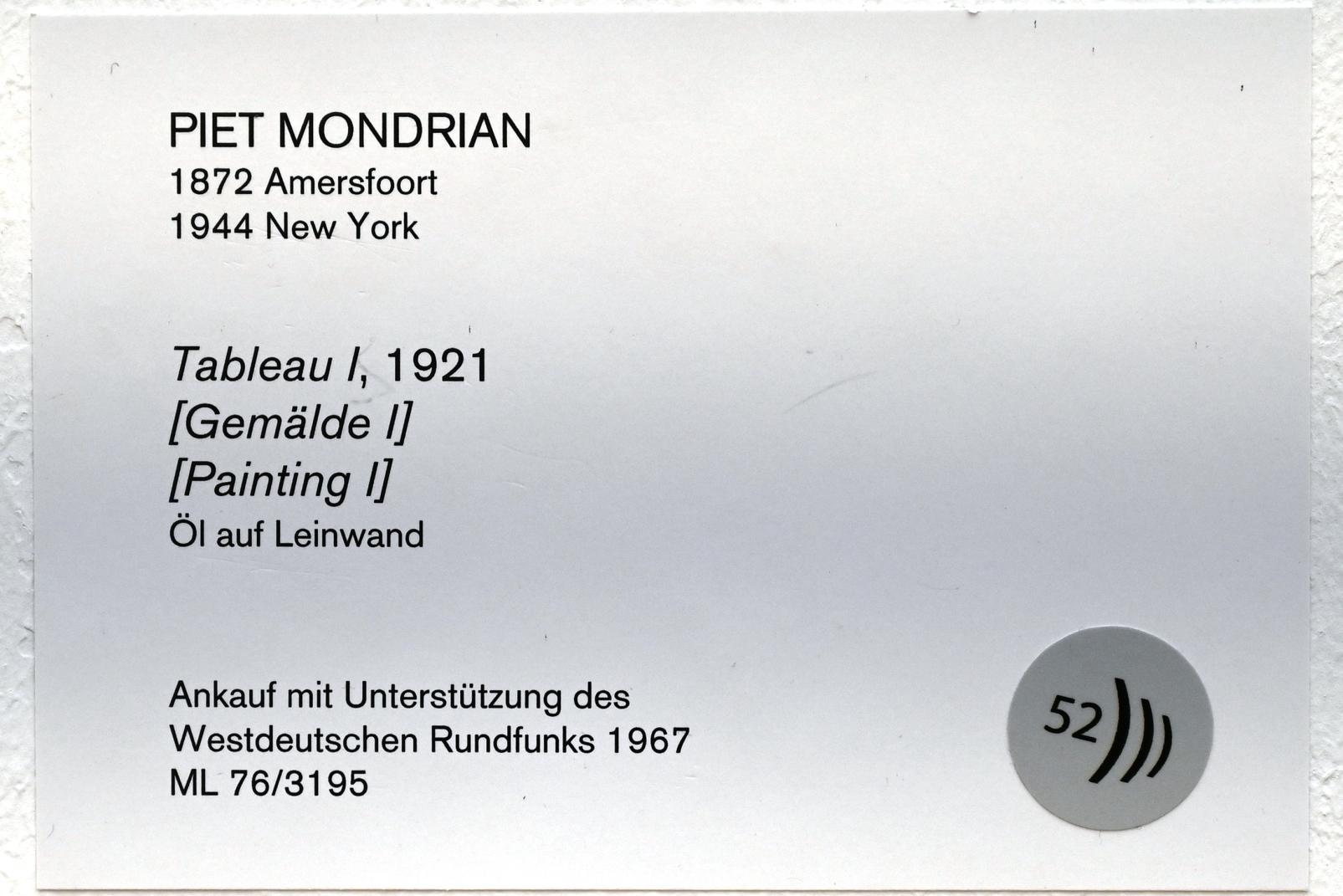 Piet Mondrian (1908–1942), Gemälde I, Köln, Museum Ludwig, 02.26, 1921, Bild 2/2