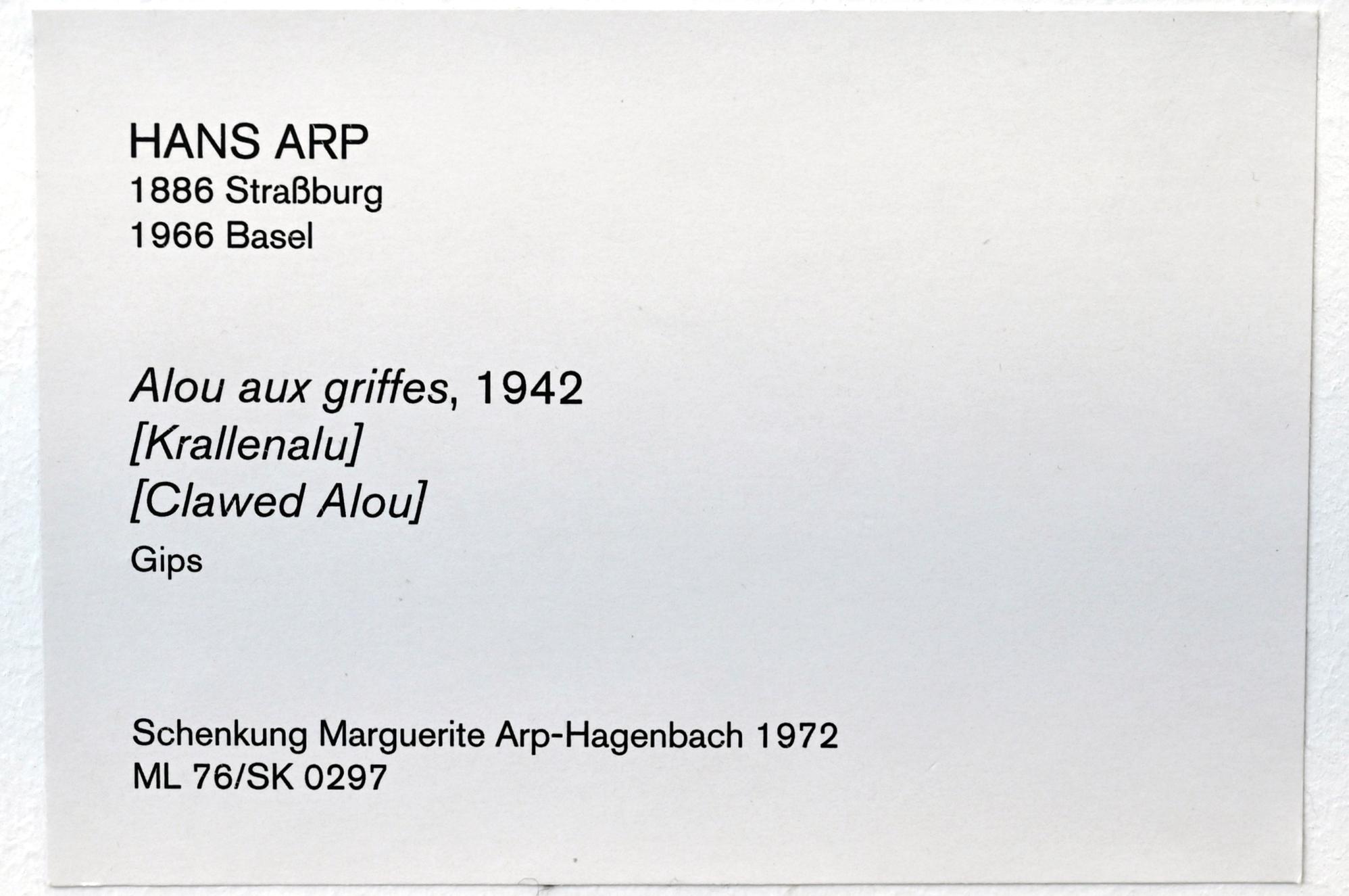 Hans (Jean) Arp (1914–1965), Krallenalu, Köln, Museum Ludwig, 02.20, 1942, Bild 3/3