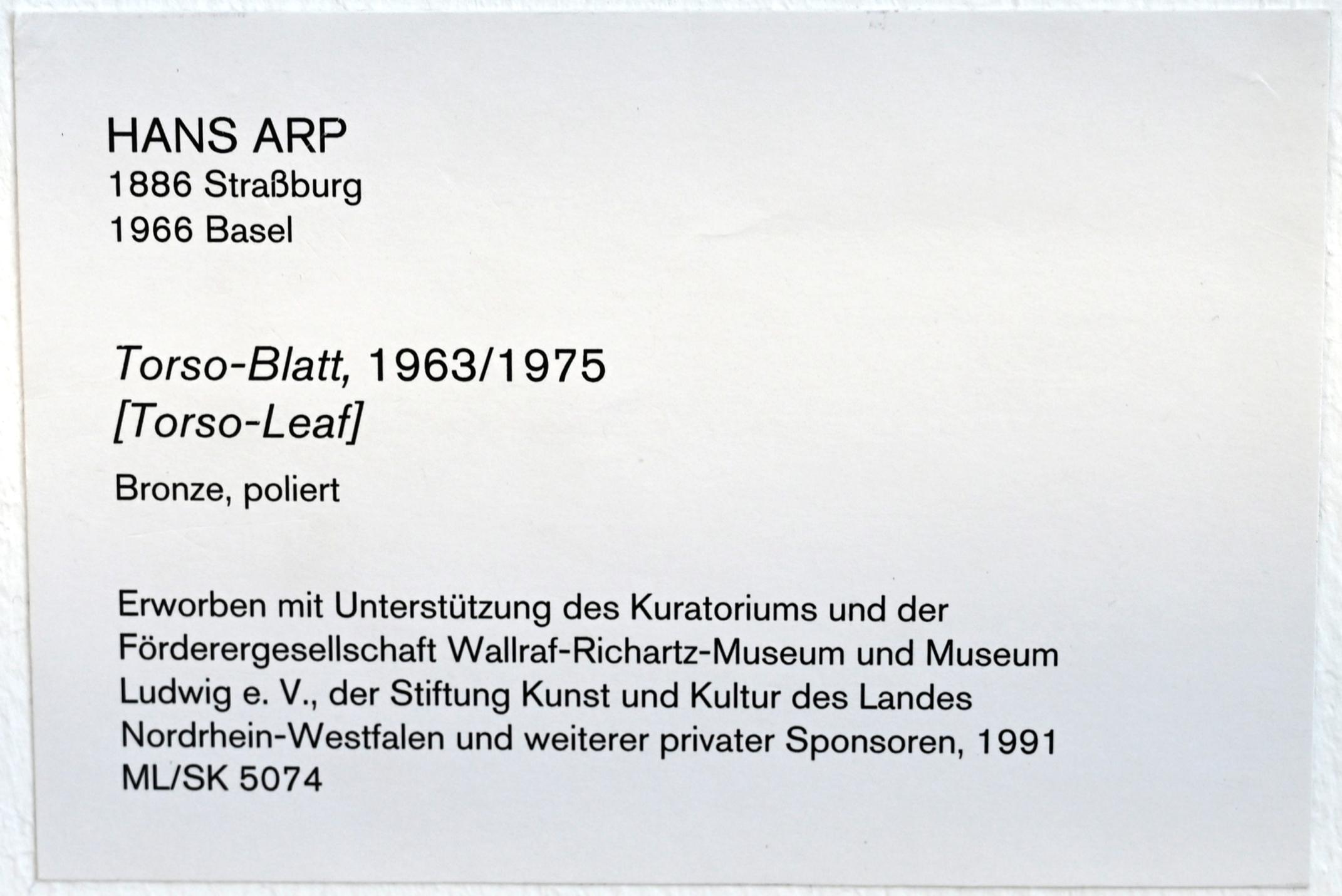 Hans (Jean) Arp (1914–1965), Torso-Blatt, Köln, Museum Ludwig, 02.20, 1963, Bild 3/3