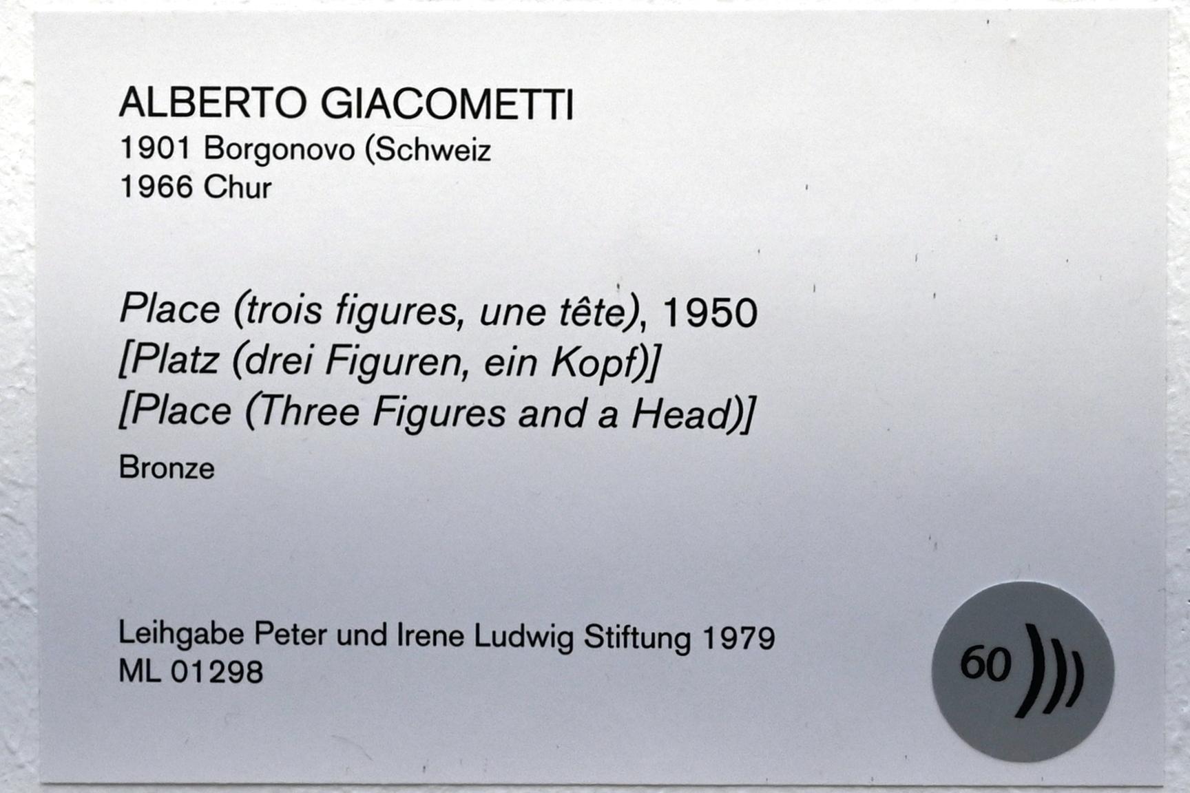 Alberto Giacometti (1914–1965), Platz (drei Figuren, ein Kopf), Köln, Museum Ludwig, 02.27, 1950, Bild 6/6