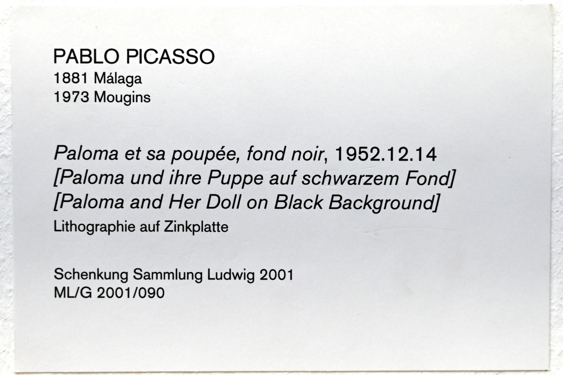 Pablo Picasso (1897–1972), Paloma und ihre Puppe auf schwarzem Fond, Köln, Museum Ludwig, 02.37, 1952, Bild 2/2