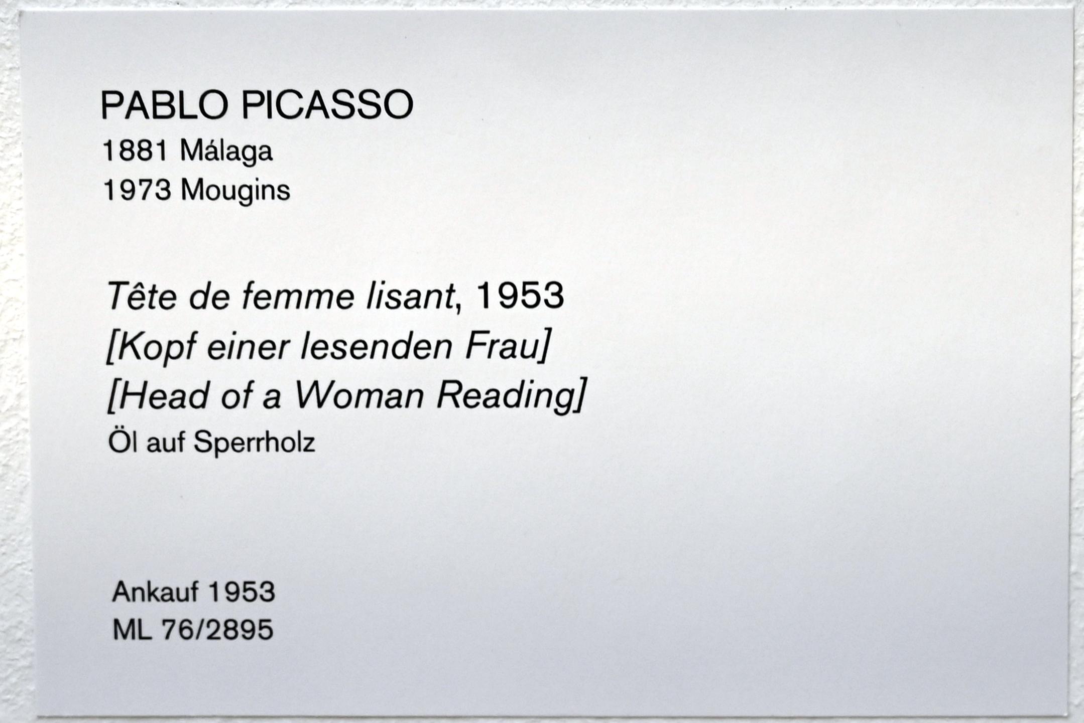 Pablo Picasso (1897–1972), Kopf einer lesenden Frau, Köln, Museum Ludwig, 02.37, 1953, Bild 2/2