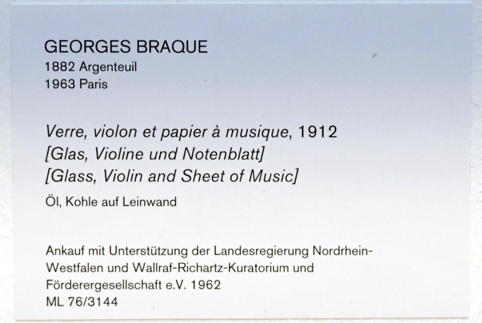 Georges Braque (1906–1956), Glas, Vitrine und Notenblatt, Köln, Museum Ludwig, 02.31, 1912, Bild 2/2