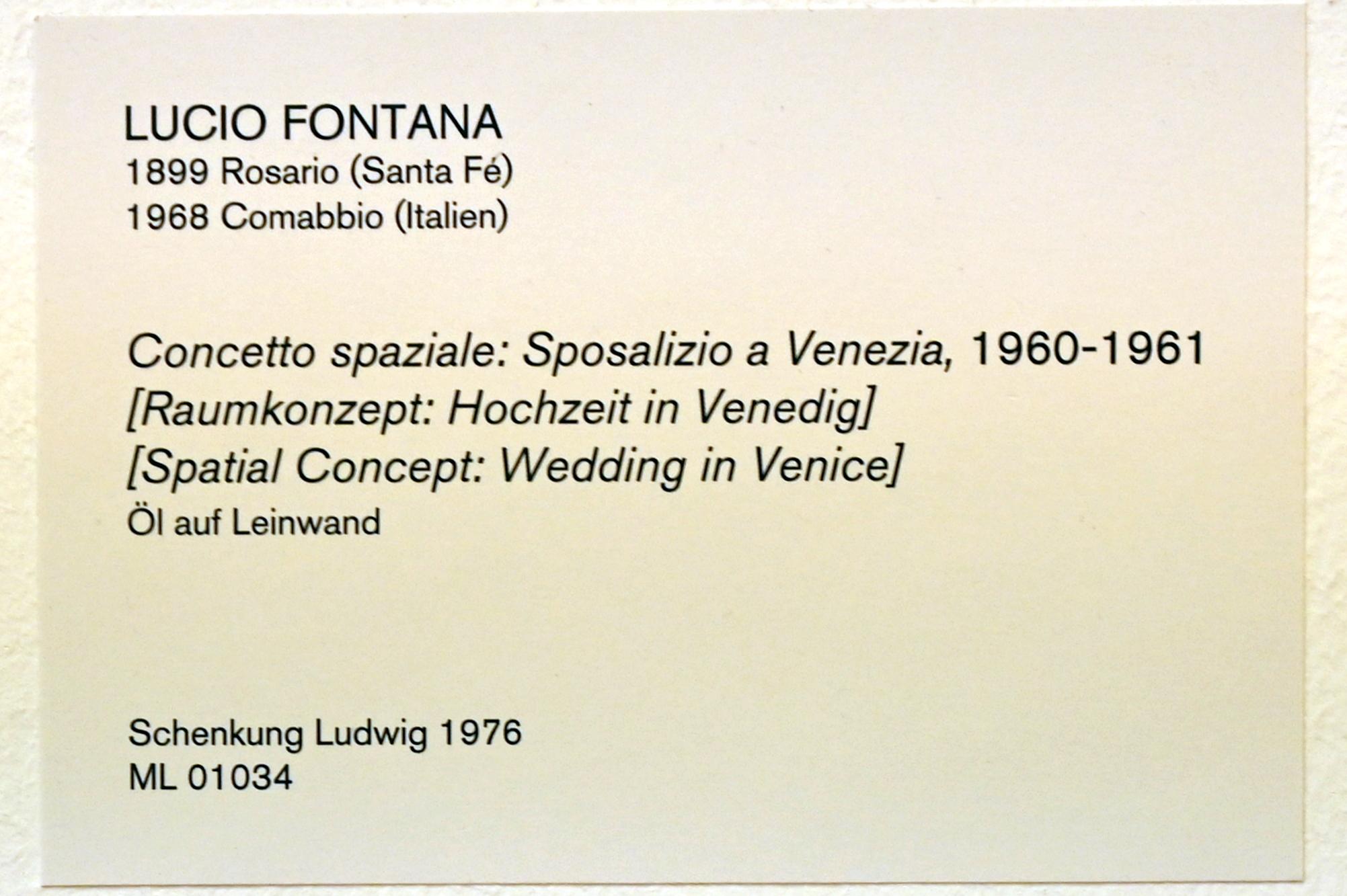 Lucio Fontana (1934–1966), Raumkonzept: Hochzeit in Venedig, Köln, Museum Ludwig, 01.62, 1960–1961, Bild 2/2