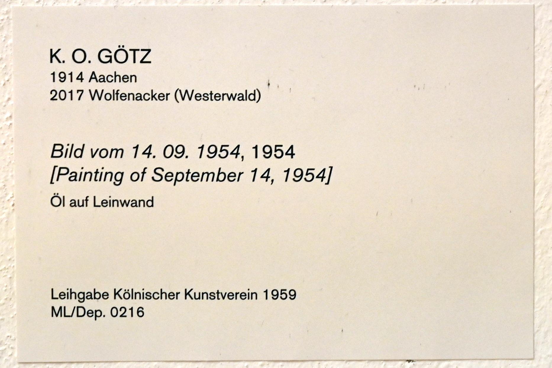 Karl Otto (K. O.) Götz (1954–2004), Bild vom 14. 09. 1954, Köln, Museum Ludwig, 01.52, 1954, Bild 2/2