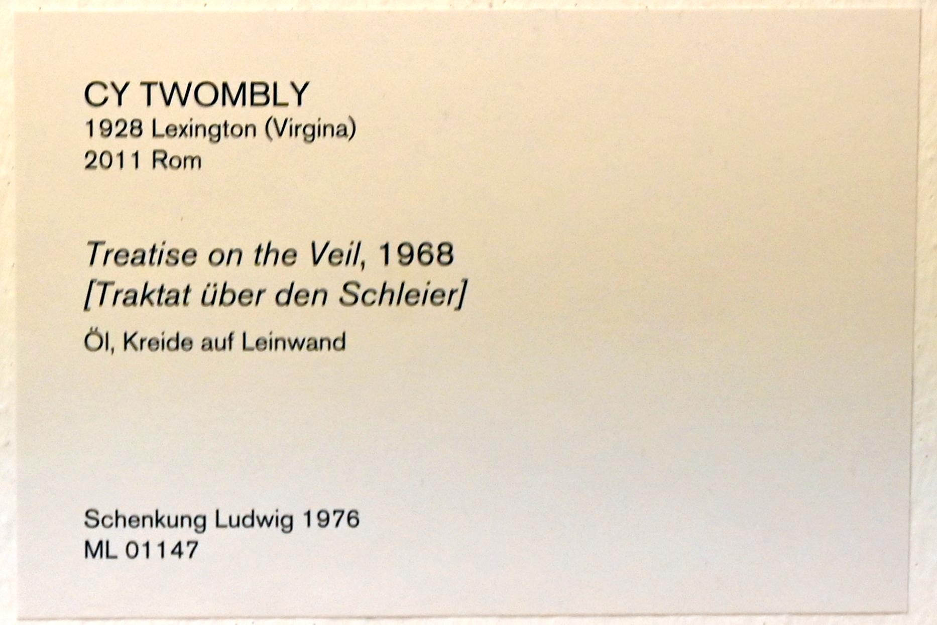 Cy Twombly (1953–2011), Traktat über den Schleier, Köln, Museum Ludwig, 01.48, 1968, Bild 2/2