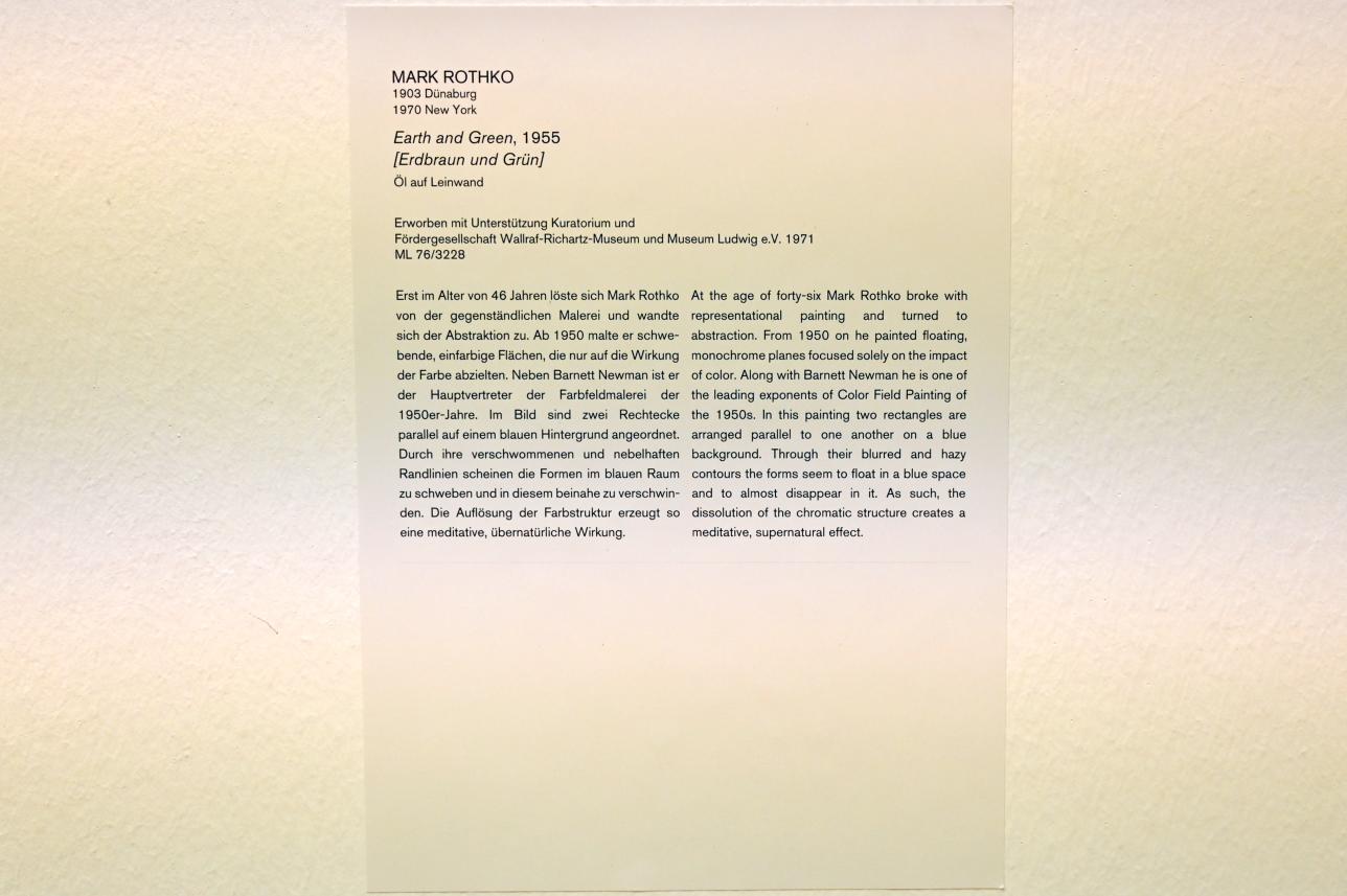 Mark Rothko (1944–1969), Erdbraun und Grün, Köln, Museum Ludwig, 01.50, 1955, Bild 2/2