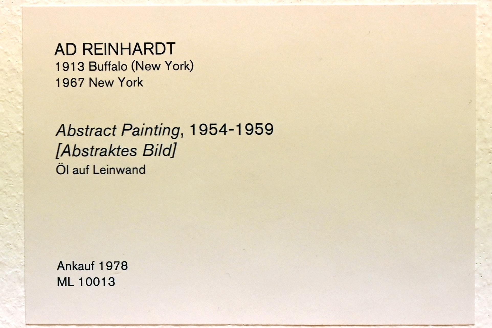 Ad Reinhardt (1950–1962), Abstraktes Bild, Köln, Museum Ludwig, 01.50, 1954–1959, Bild 2/2
