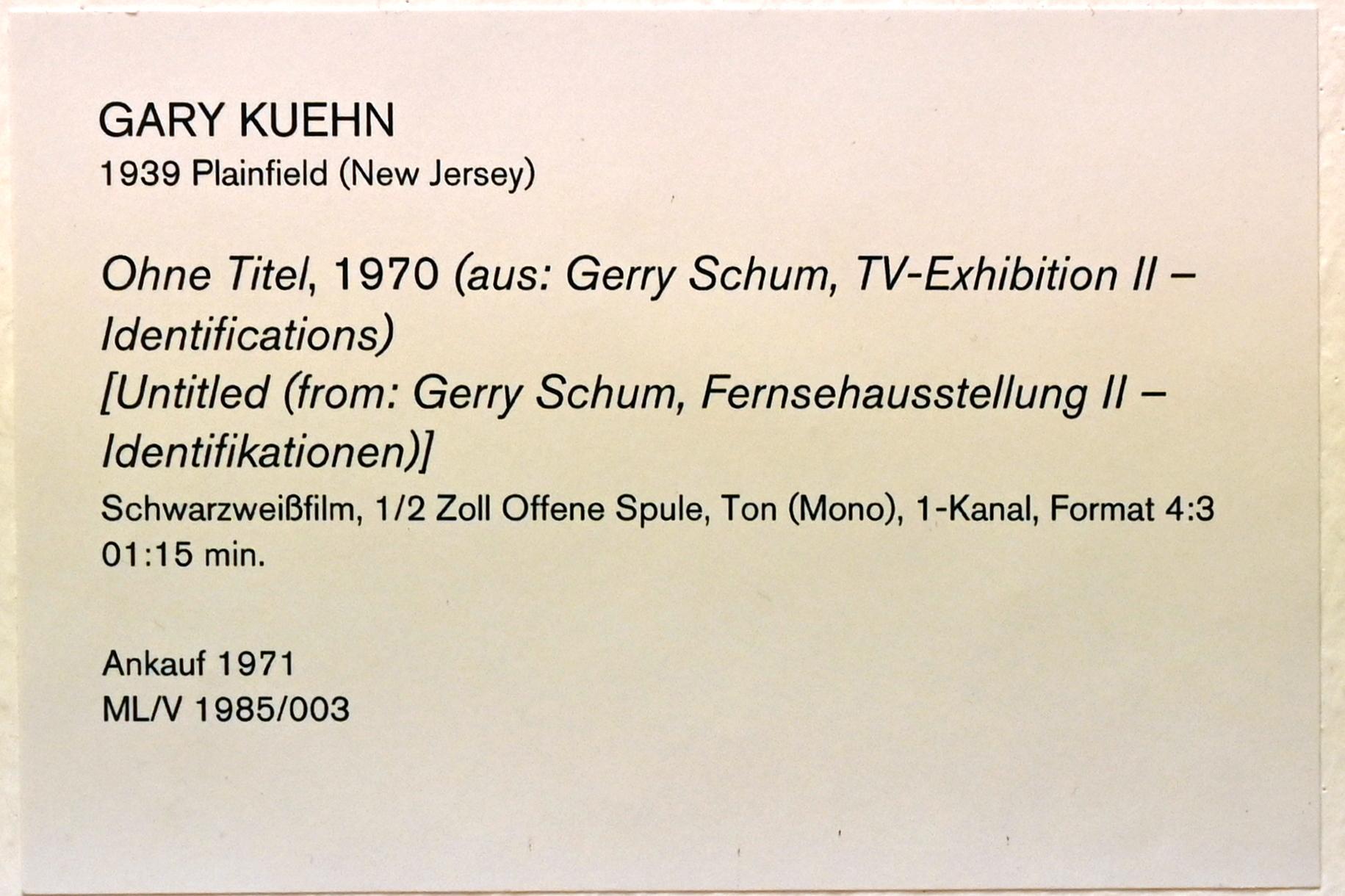 Gary Kuehn (1963–1972), Ohne Titel (aus: Gerry Schum, Fernsehausstellung II - Identifikationen), Köln, Museum Ludwig, 01.45, 1970, Bild 6/6