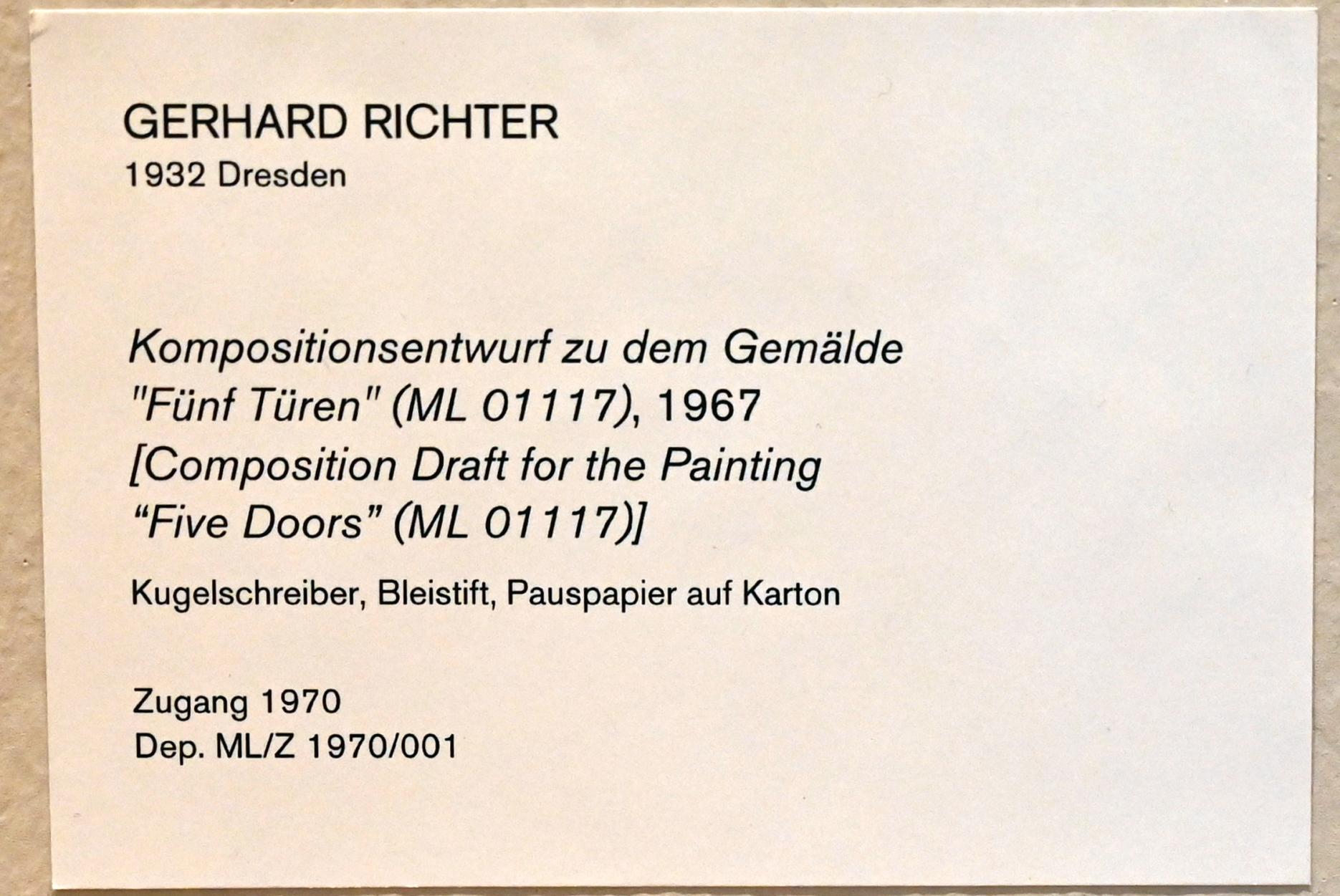 Gerhard Richter (1963–2020), Kompositionsentwurf zu dem Gemälde "Fünf Türen" (ML 01117), Köln, Museum Ludwig, 01.39, 1967, Bild 2/2