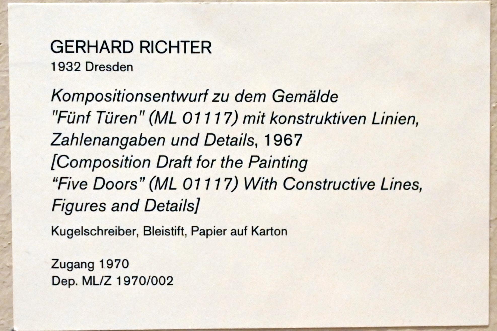 Gerhard Richter (1963–2020), Kompositionsentwurf zu dem Gemälde "Fünf Türen" (ML 01117) mit konstruktiven Linien, Köln, Museum Ludwig, 01.39, 1967, Bild 2/2