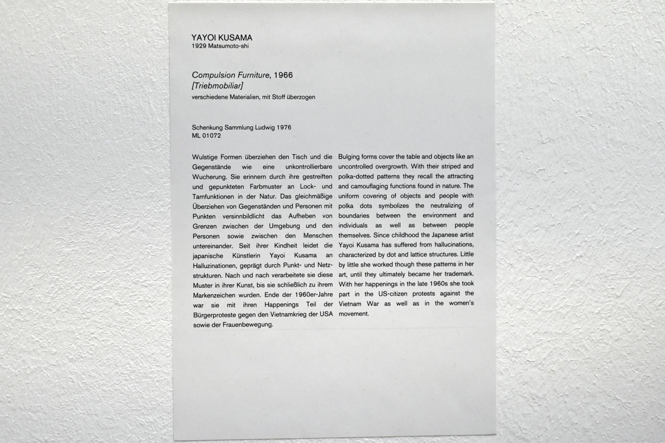 Yayoi Kusama (1955–1976), Triebmobiliar, Köln, Museum Ludwig, 01.09, 1966, Bild 4/4