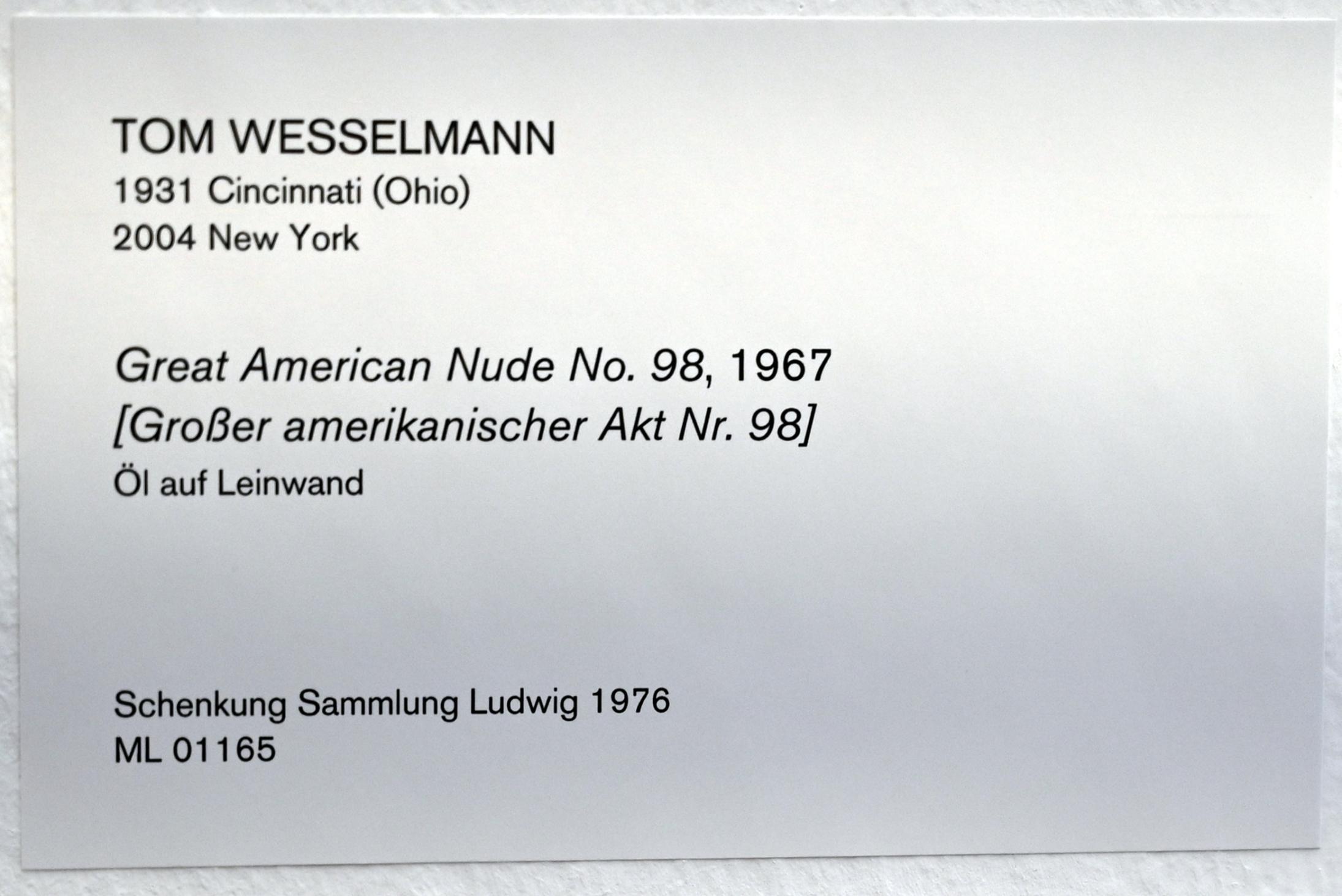 Tom Wesselmann (1964–1971), Großer amerikanischer Akt Nr. 98, Köln, Museum Ludwig, 01.08, 1967, Bild 4/4