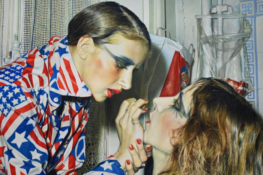 Franz Gertsch (1971–1979), Marina schminkt Luciano, Köln, Museum Ludwig, 01.02, 1975, Bild 2/3