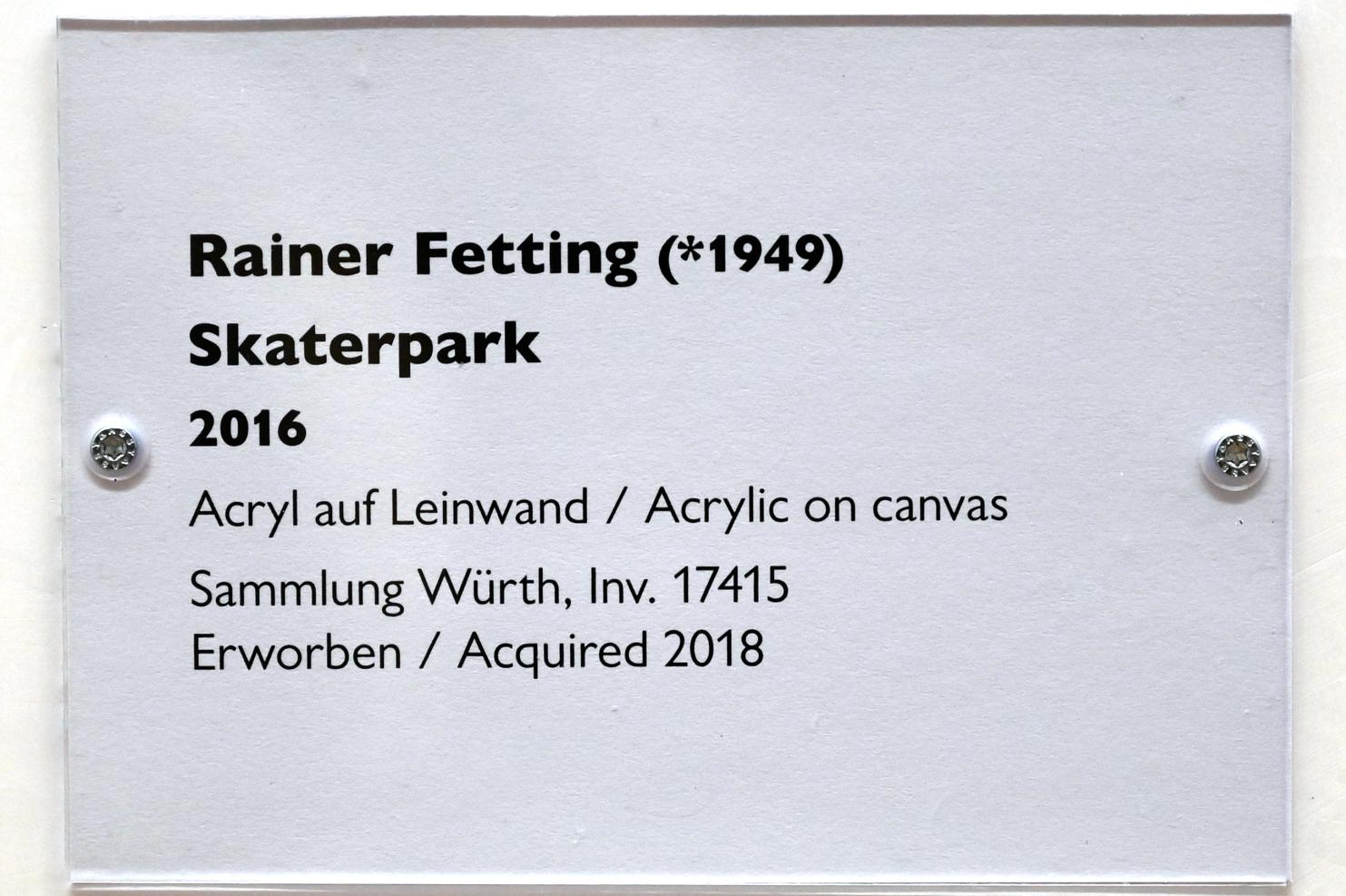 Rainer Fetting (1978–2016), Skaterpark, Schwäbisch Hall, Kunsthalle Würth, Ausstellung "Sport, Spaß und Spiel" vom 13.12.2021 - 26.02.2023, Obergeschoß, 2016, Bild 2/2